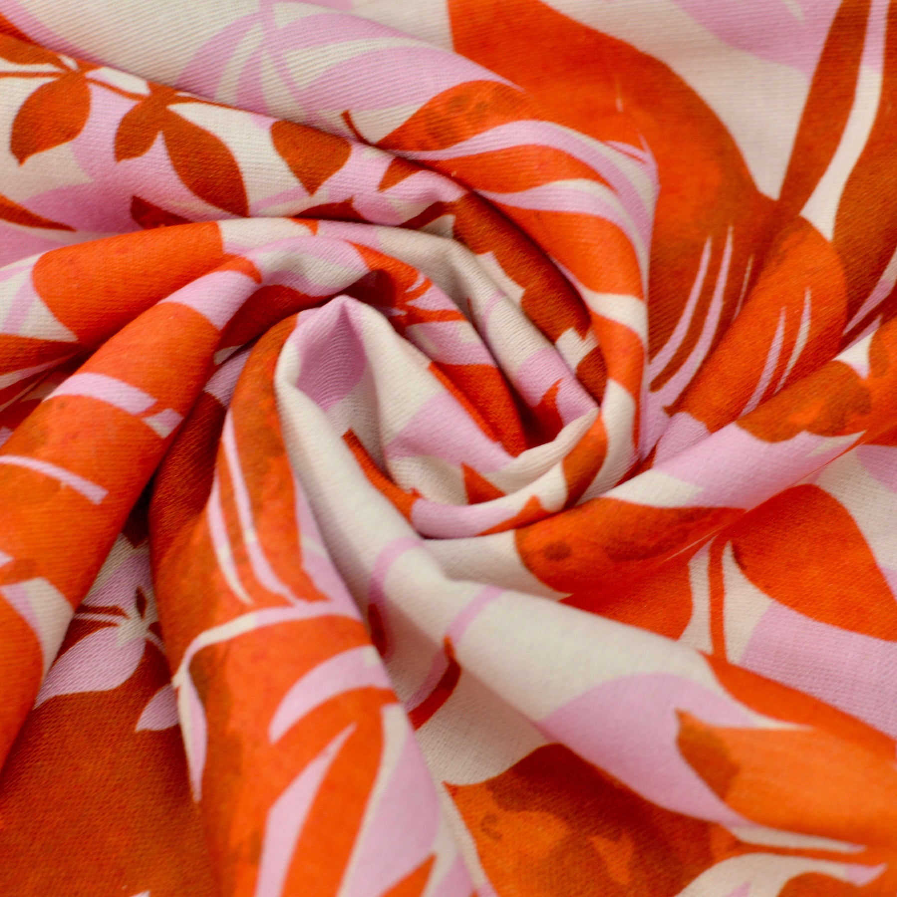 Viskose Leinen - Druck Blätter Rot pink Fabric poshpinks