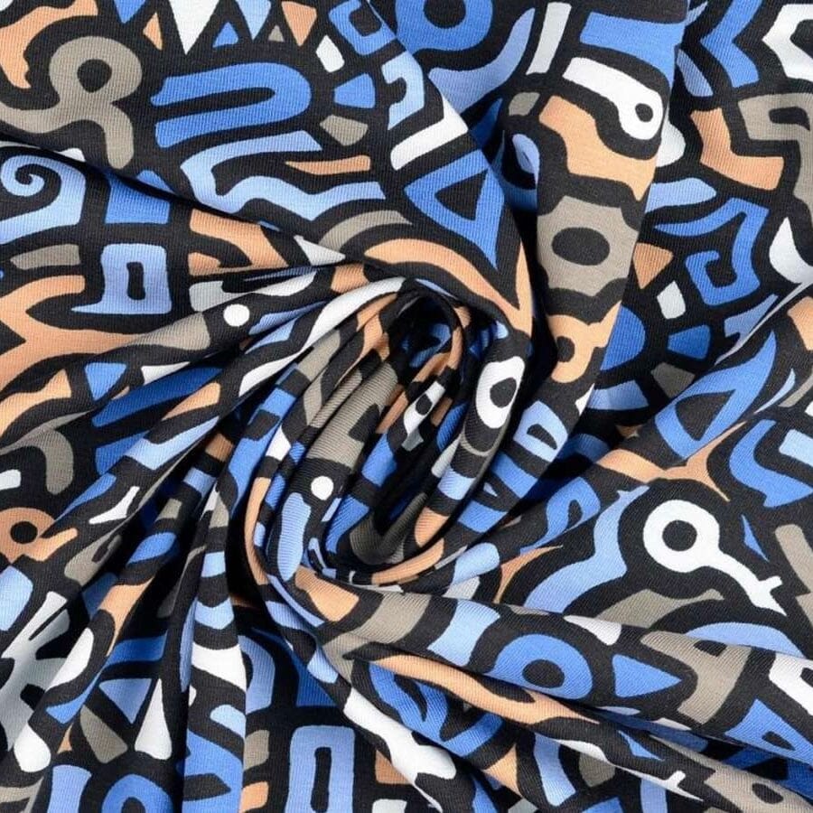 Baumwolljersey - Street Art - blau beige bunt Fabric poshpinks