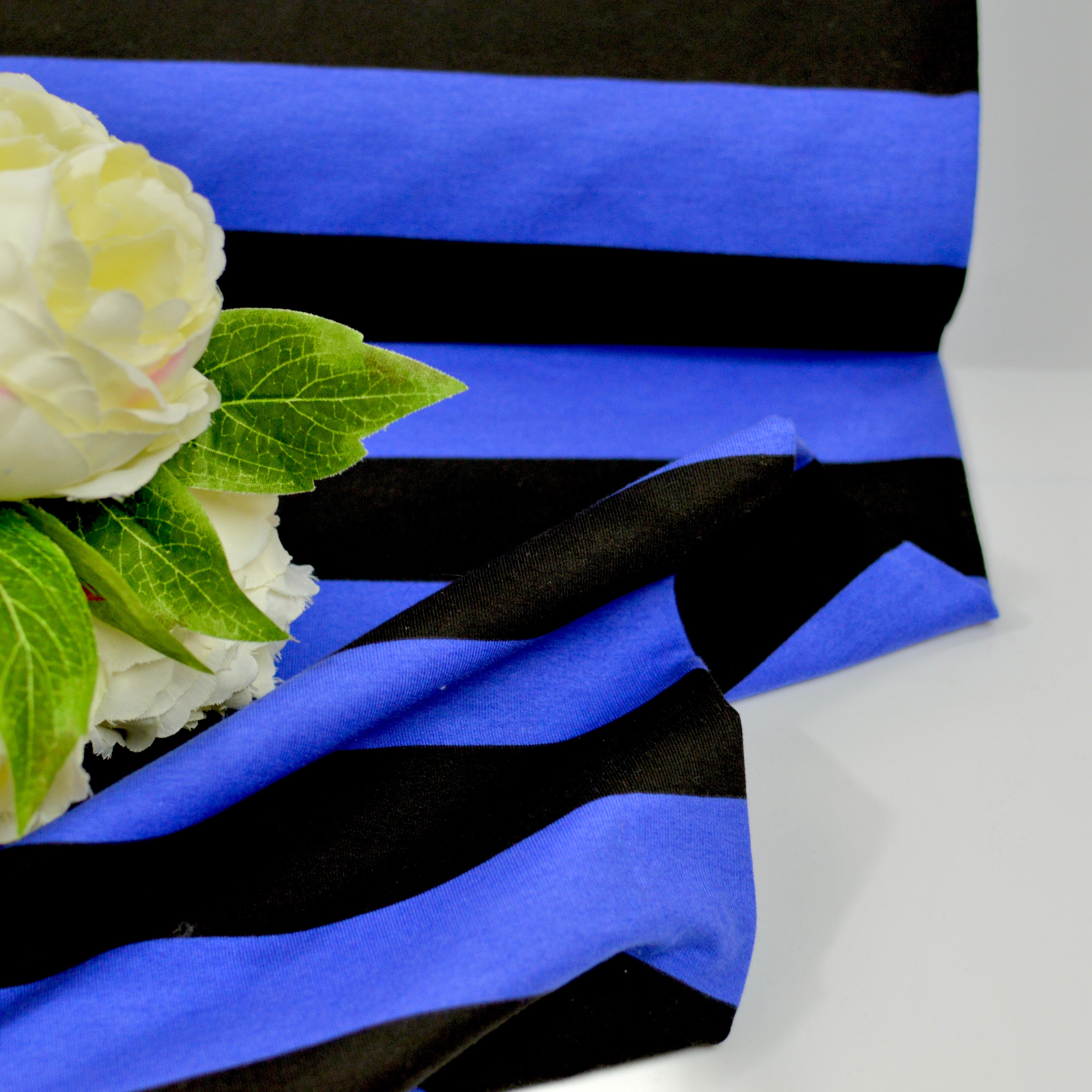 French Terry - Blockstreifen - Royalblau schwarz Fabric poshpinks