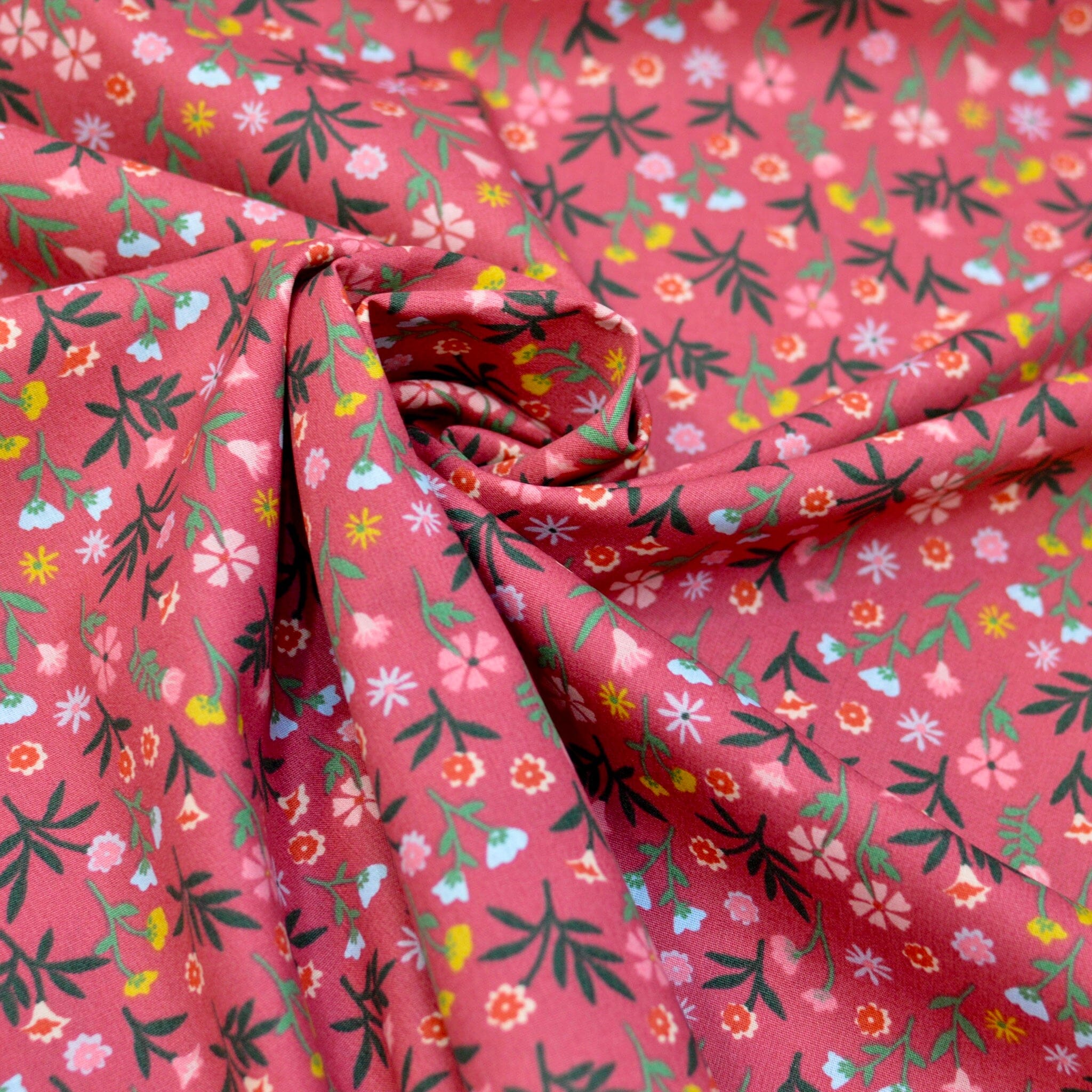 Baumwoll Popeline - Wild Flowers - Dark Rose Fabric poshpinks