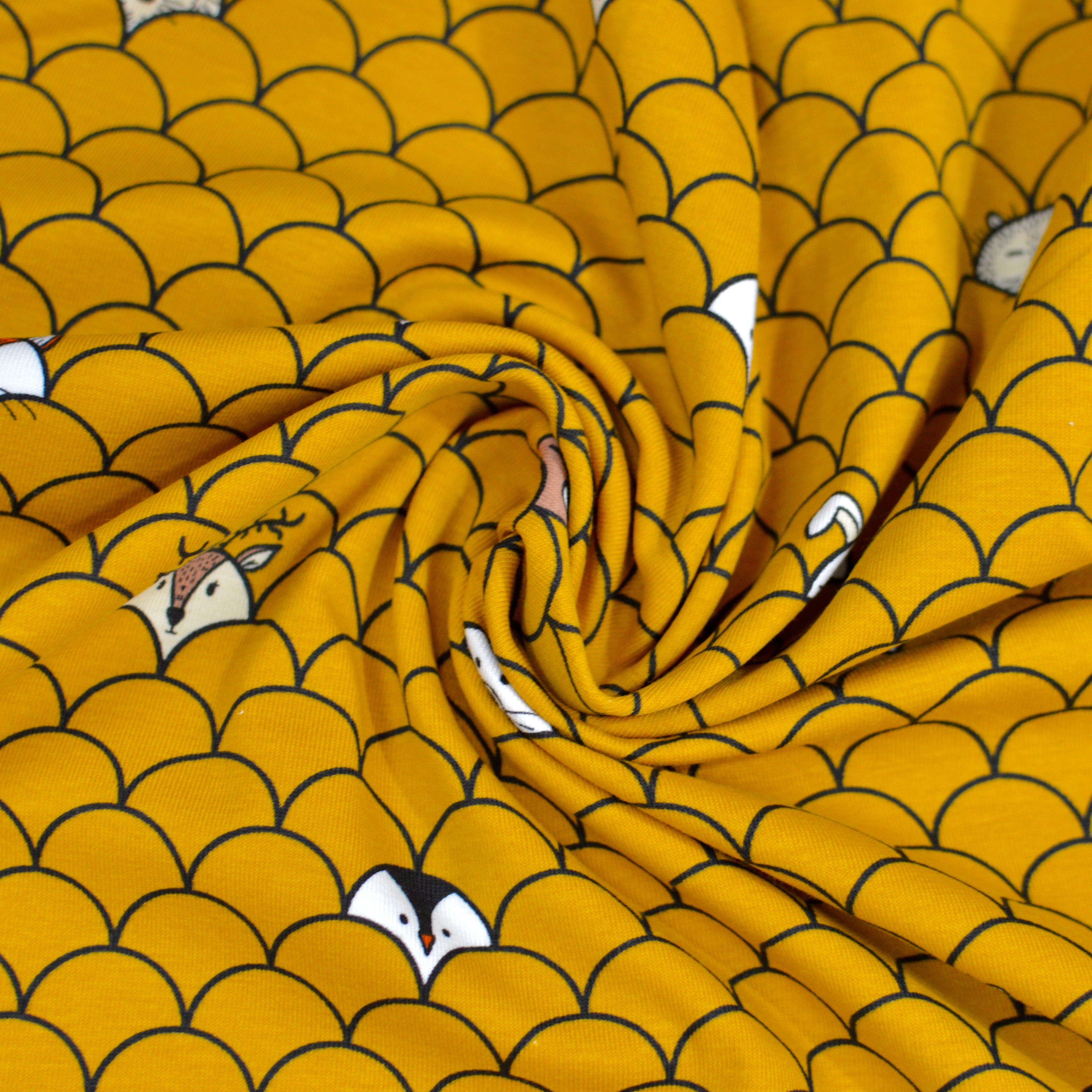 Baumwolljersey - Wavie Hello - Senfgelb Fabric poshpinks