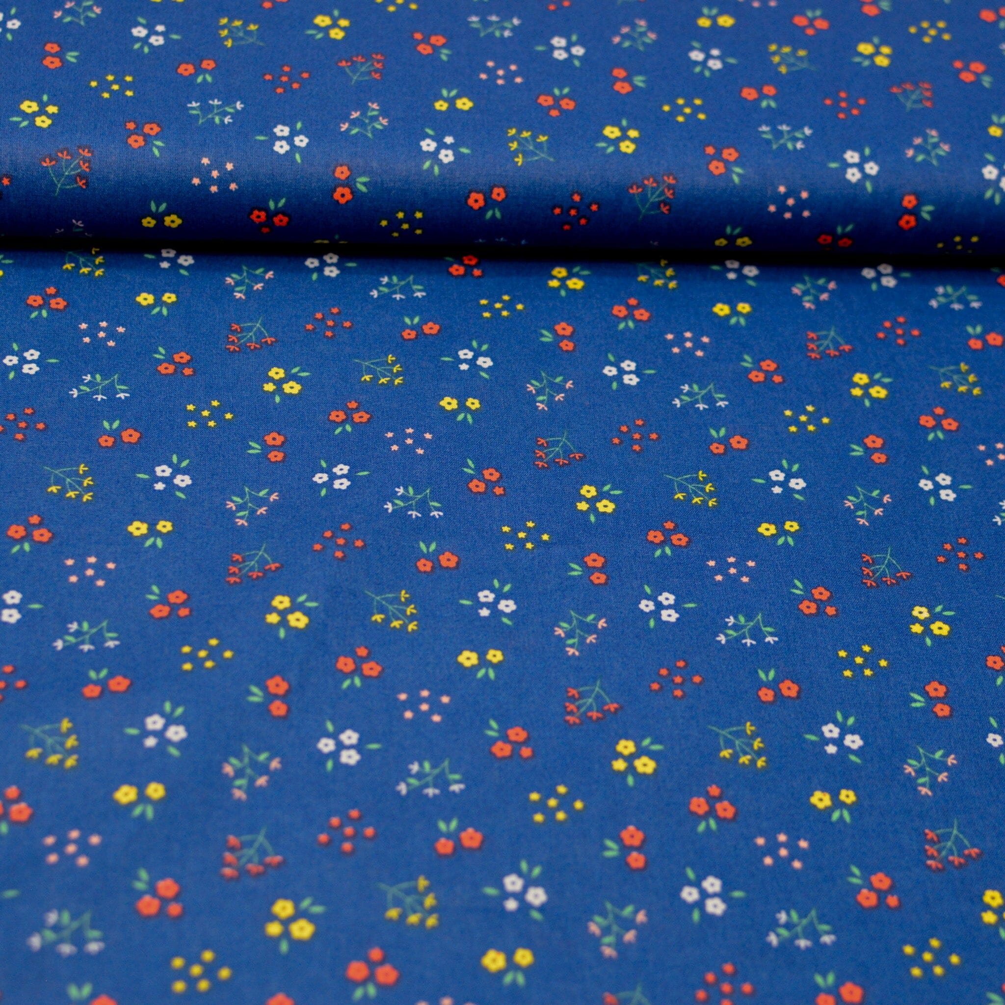 Baumwoll Popeline Flowers - Mini - cobalt peach honey Fabric poshpinks