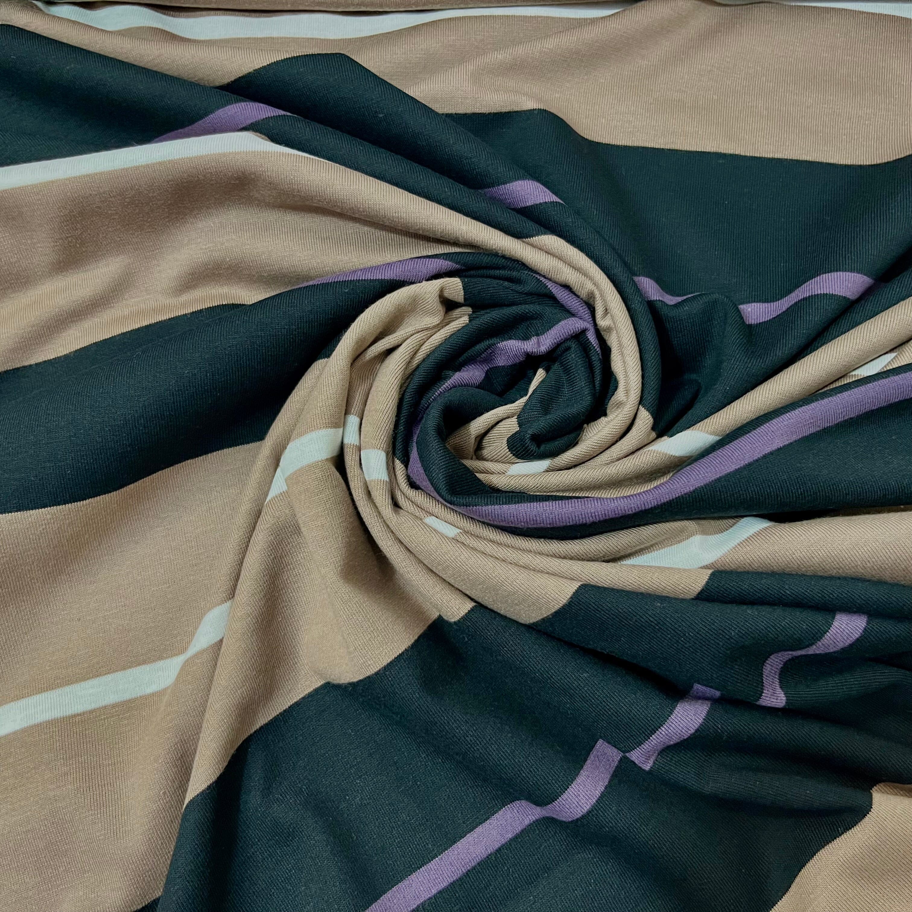 Baumwolljersey - Streifen / Blockstreifen Verlauf - beige schwarz lila Fabric poshpinks