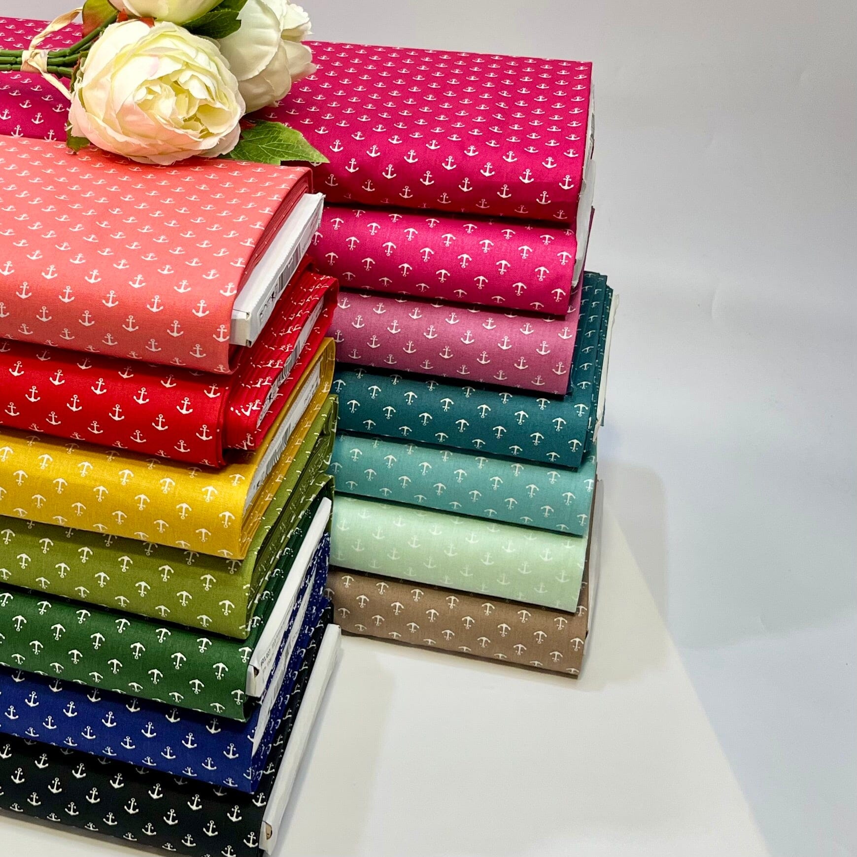 Baumwoll Popeline Anker - Mini - petrol weiß Fabric poshpinks