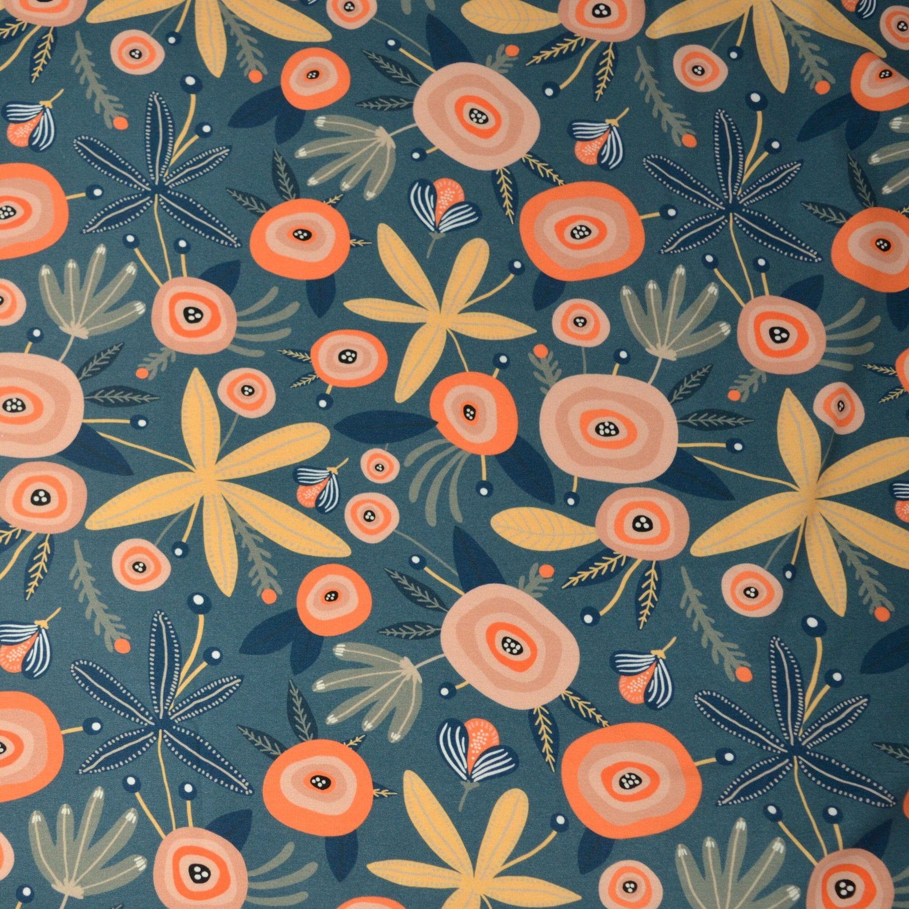 Reststück 0,4m! Baumwolljersey - Primavera - Blau und Peach Fabric poshpinks