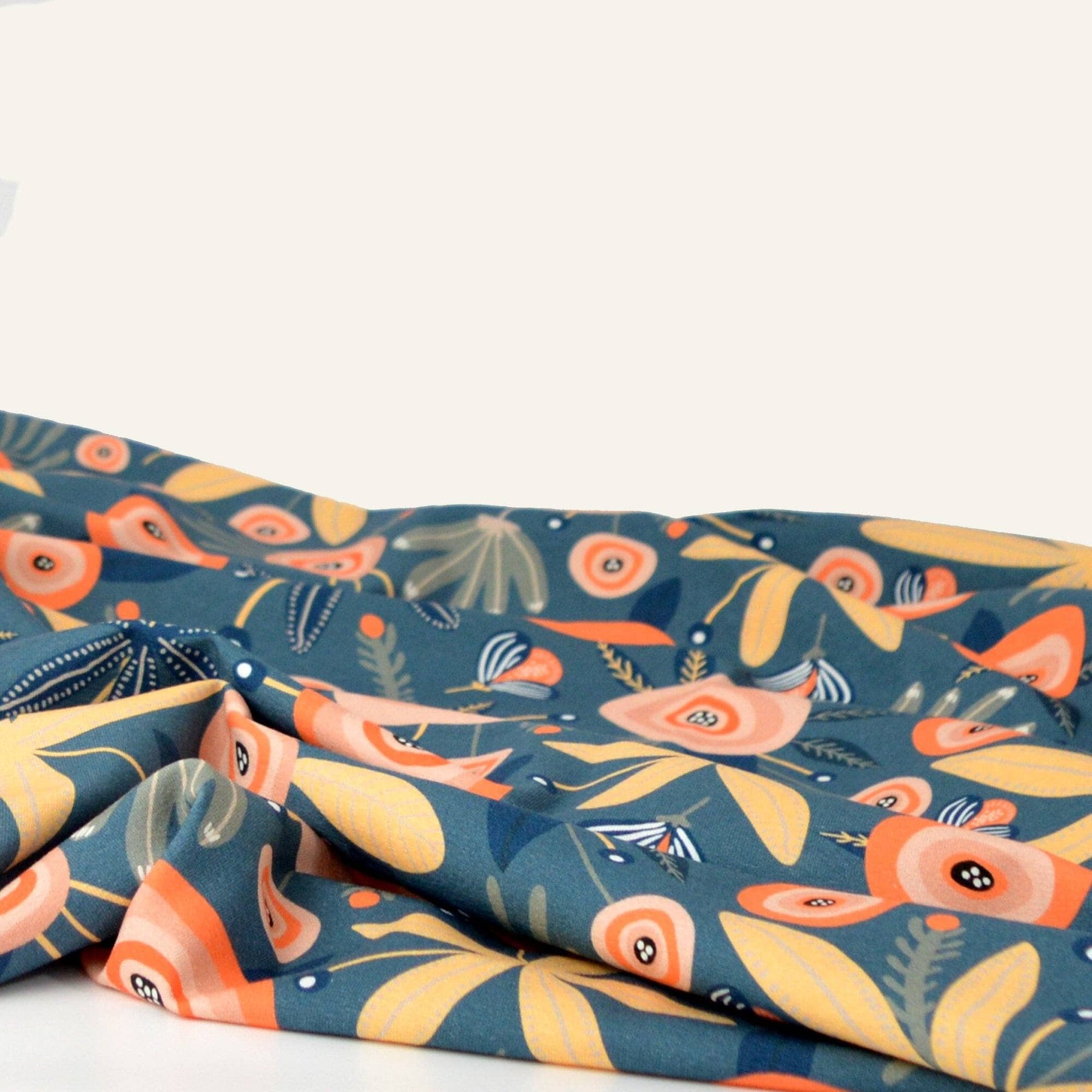 Reststück 0,4m! Baumwolljersey - Primavera - Blau und Peach Fabric poshpinks