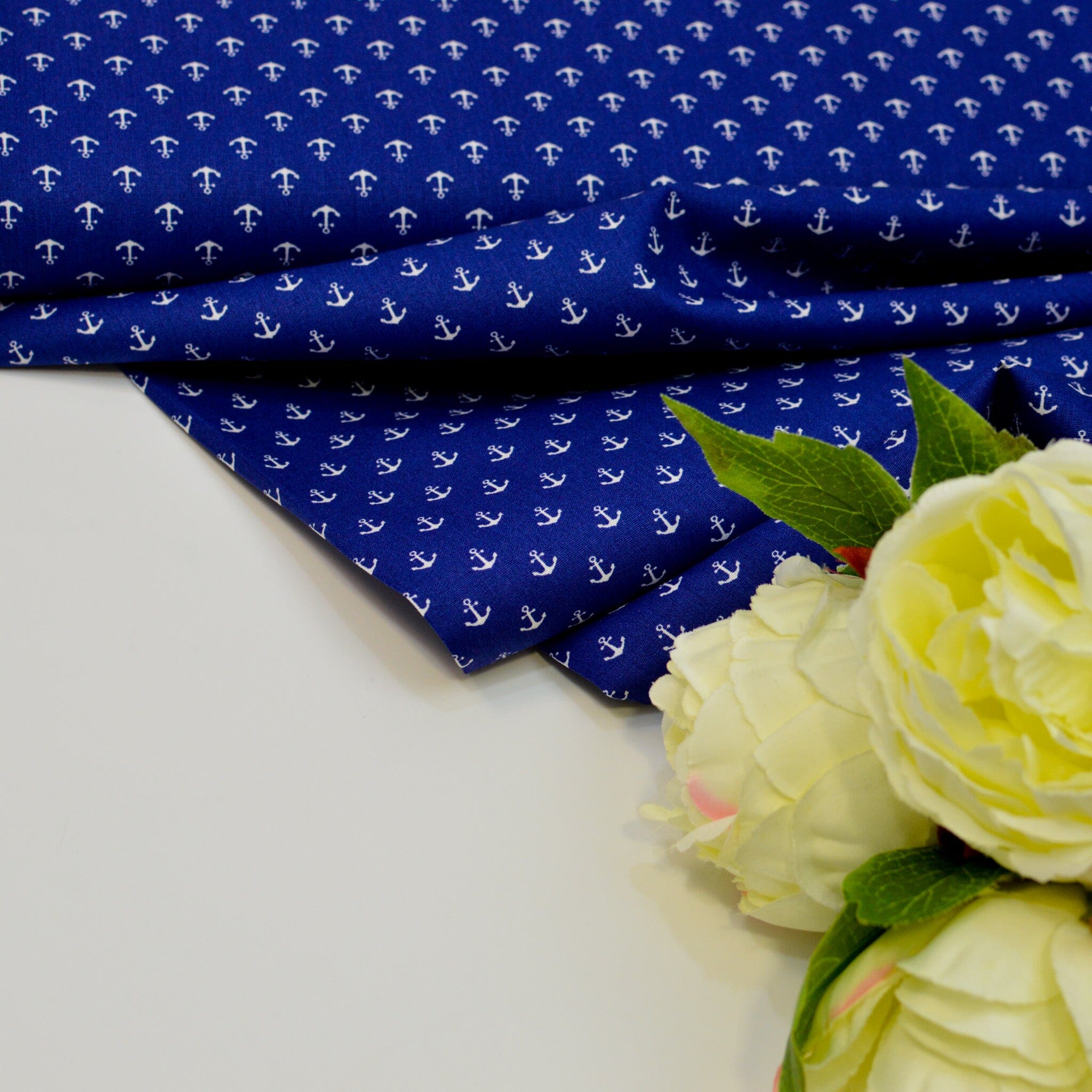 Baumwoll Popeline Anker - Mini - tintenblau weiß Fabric poshpinks