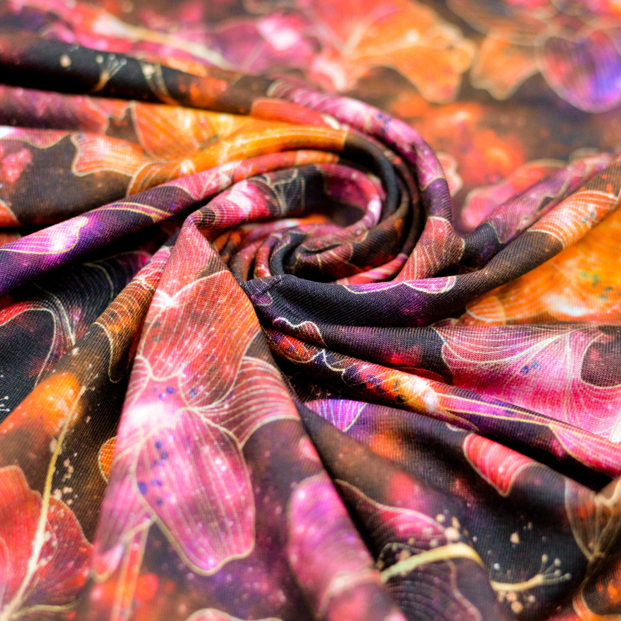 Baumwolljersey - Space Flower - Mars red Fabric poshpinks