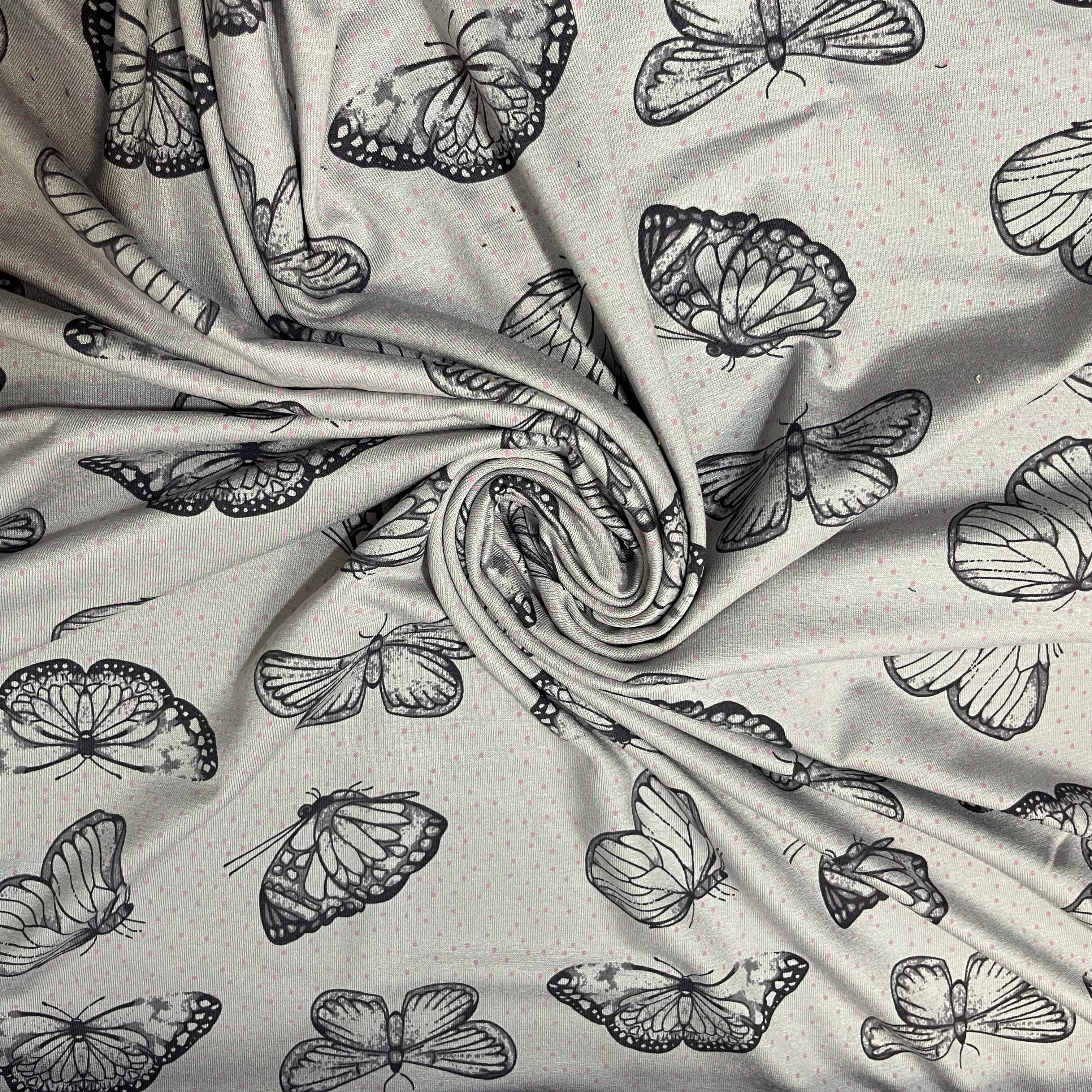 Baumwolljersey - Schmetterlinge - grau meliert Fabric poshpinks