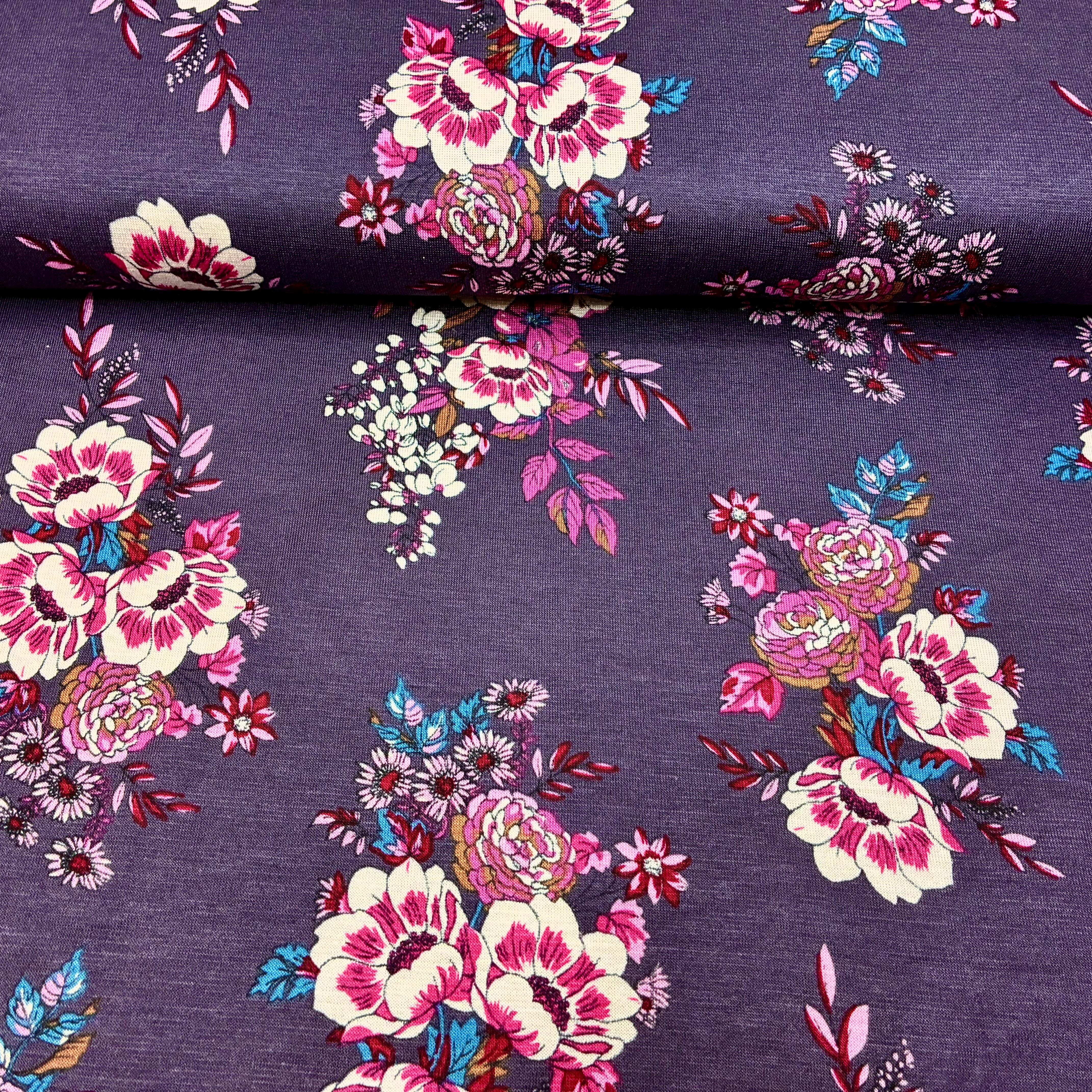 Viskose Jersey - Blumenbouquet violett Fabric poshpinks