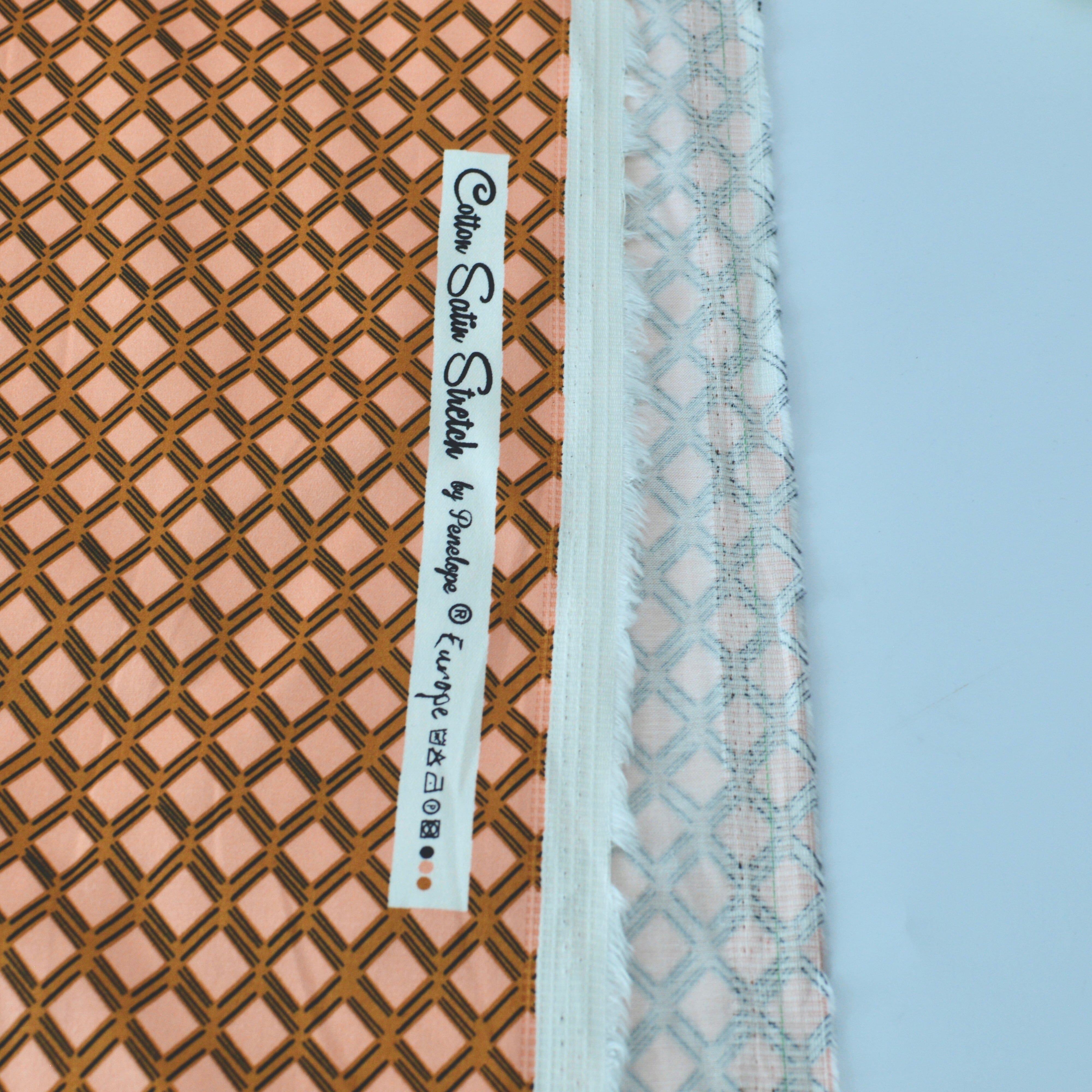 Baumwollsatin - Rauten apricot rost Fabric poshpinks