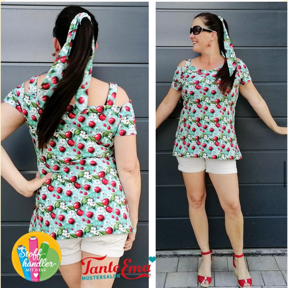 Vorbestellung - Stoffhändler mit Herz Eigenproduktion - Cherry Cha Cha by Tante Ema - Baumwolljersey Fabric poshpinks