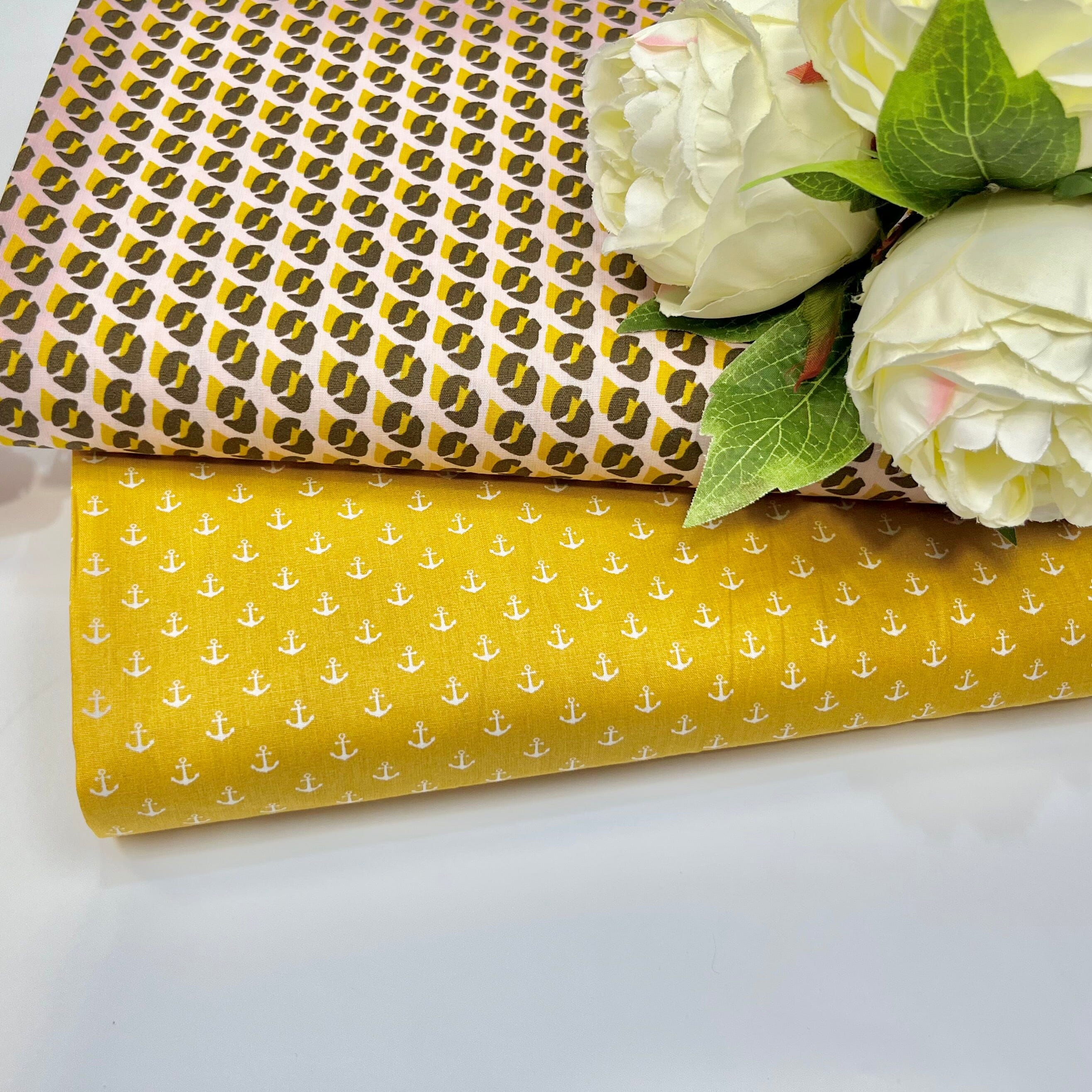 Baumwoll Popeline Anker - Mini - senf weiß Fabric poshpinks
