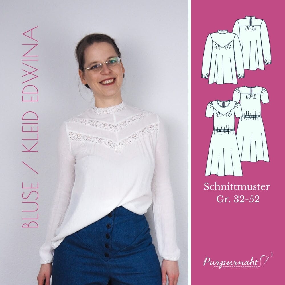 Purpurnaht Schnittmuster Ebook - Bluse & Kleid Edwina - Gr. 32-52 Schnittmuster poshpinks