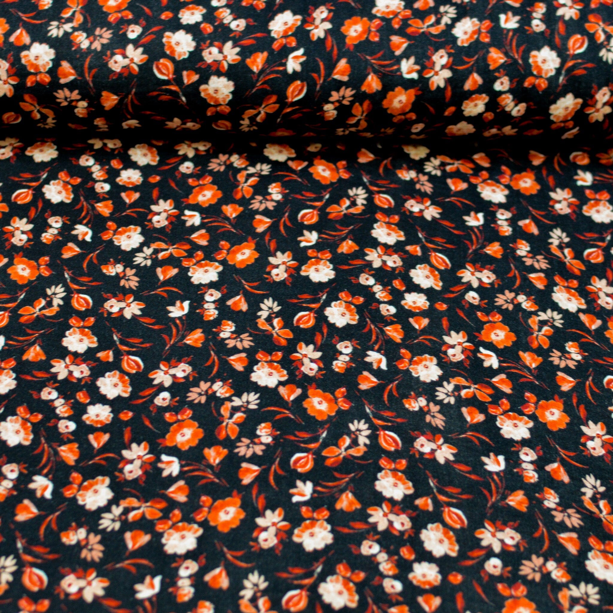 Musselin - Herbstblumen- rotorange schwarz Fabric poshpinks