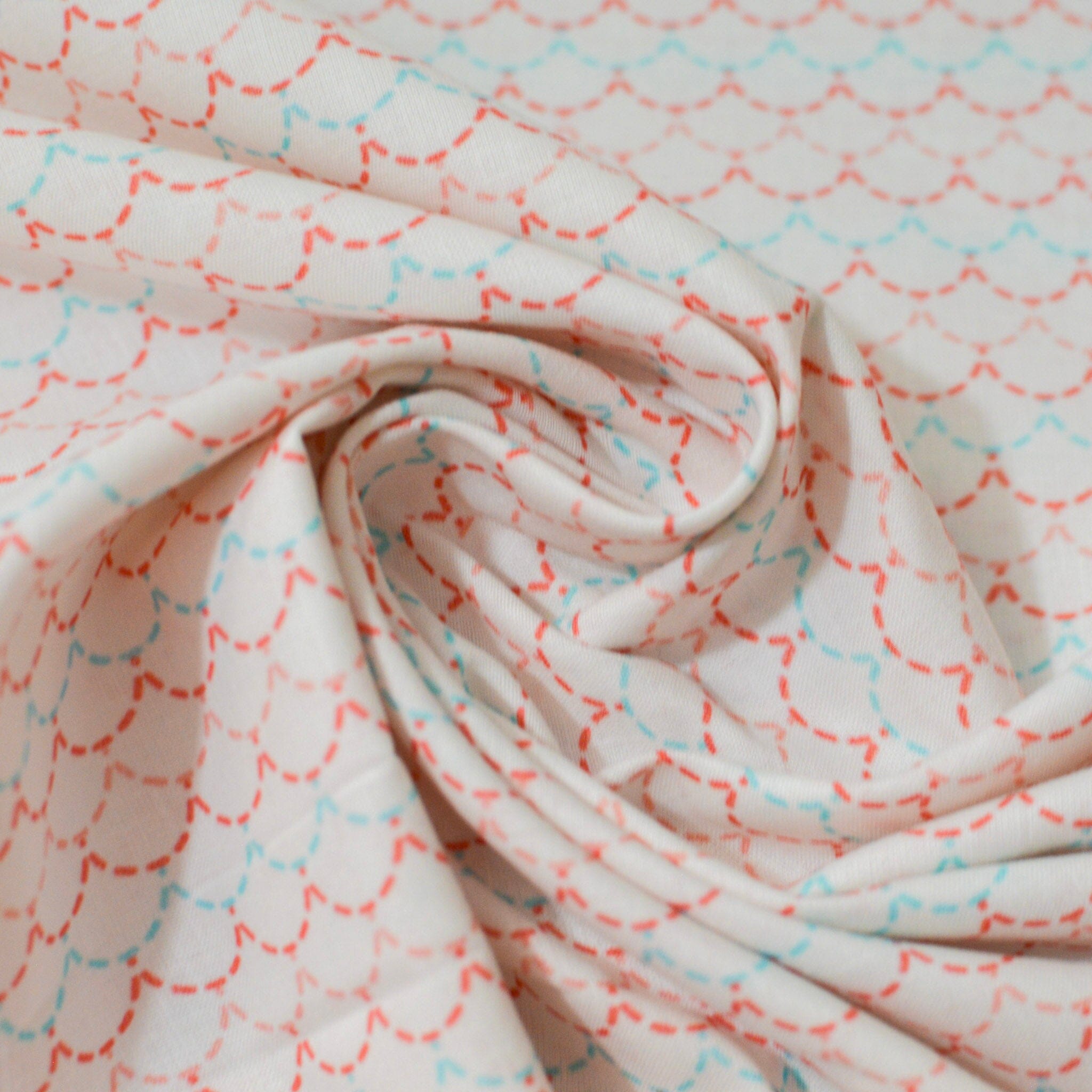 Baumwolle - Popeline - Wellen apricot Türkis Fabric poshpinks