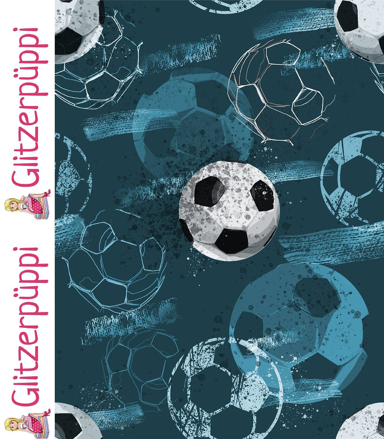 Baumwolljersey - Fußball - petrol Schwarz - Glitzerpüppi Eigenproduktion Fabric poshpinks