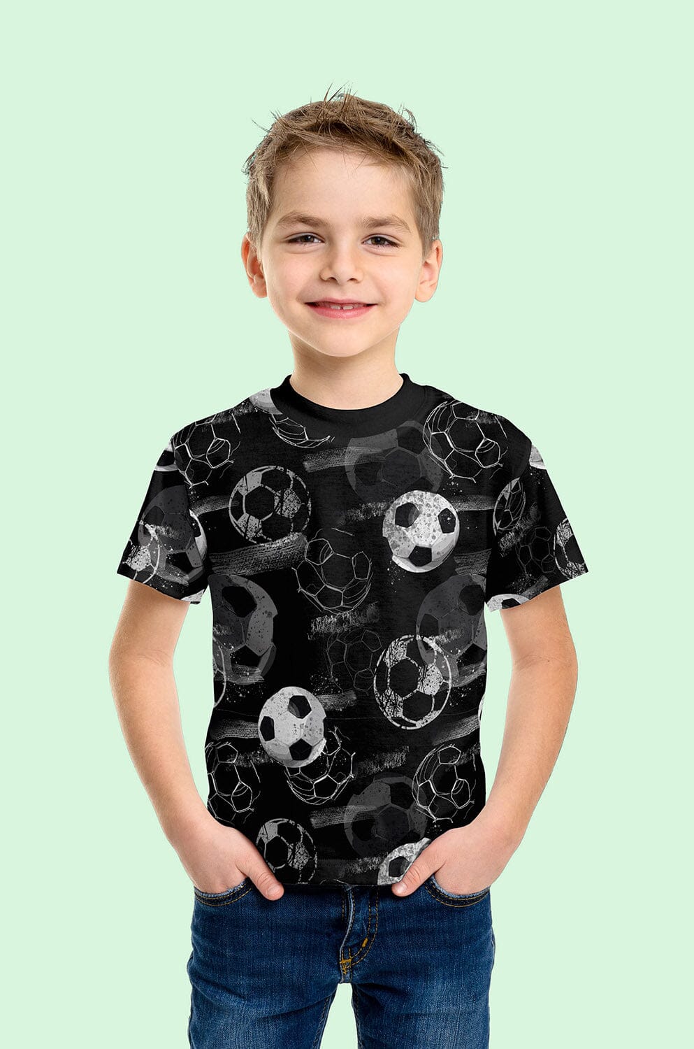 Baumwolljersey - Fußball - Schwarz grau - Glitzerpüppi Eigenproduktion Fabric poshpinks