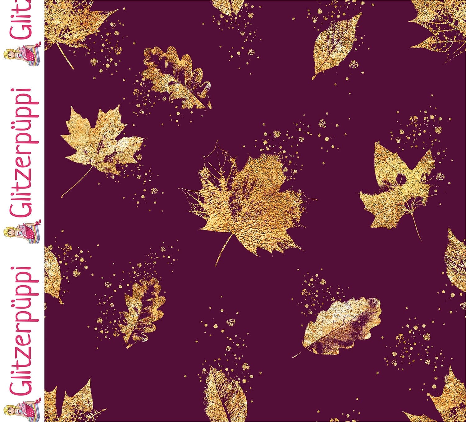 Sweat - Golden Leaves - Bordeaux - Glitzerpüppi Eigenproduktion Fabric poshpinks