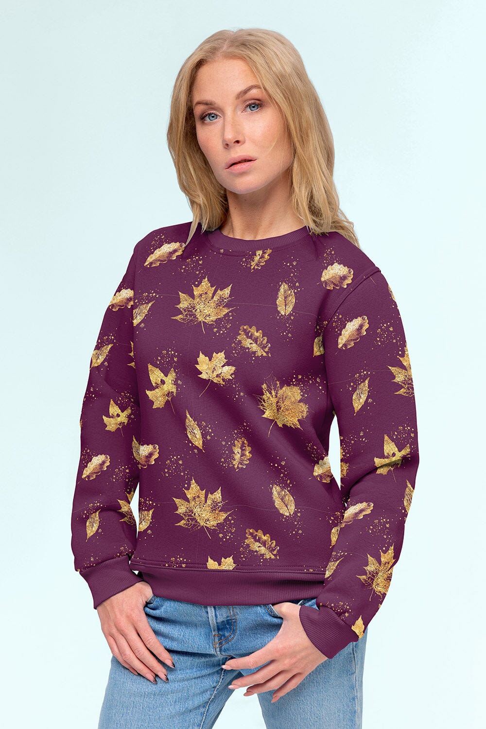 Sweat - Golden Leaves - Bordeaux - Glitzerpüppi Eigenproduktion Fabric poshpinks
