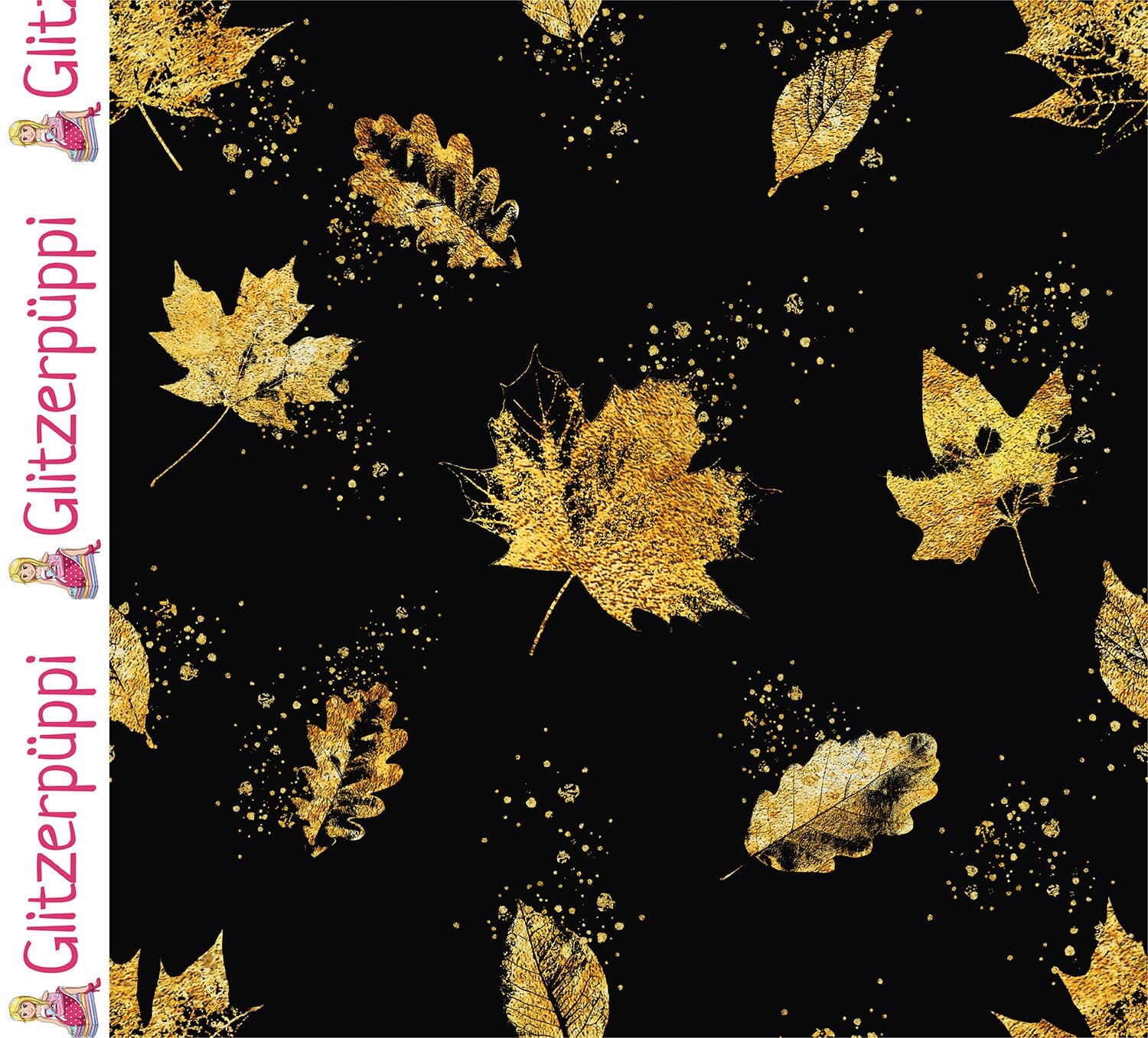 Sweat - Golden Leaves - Schwarz- Glitzerpüppi Eigenproduktion Fabric poshpinks