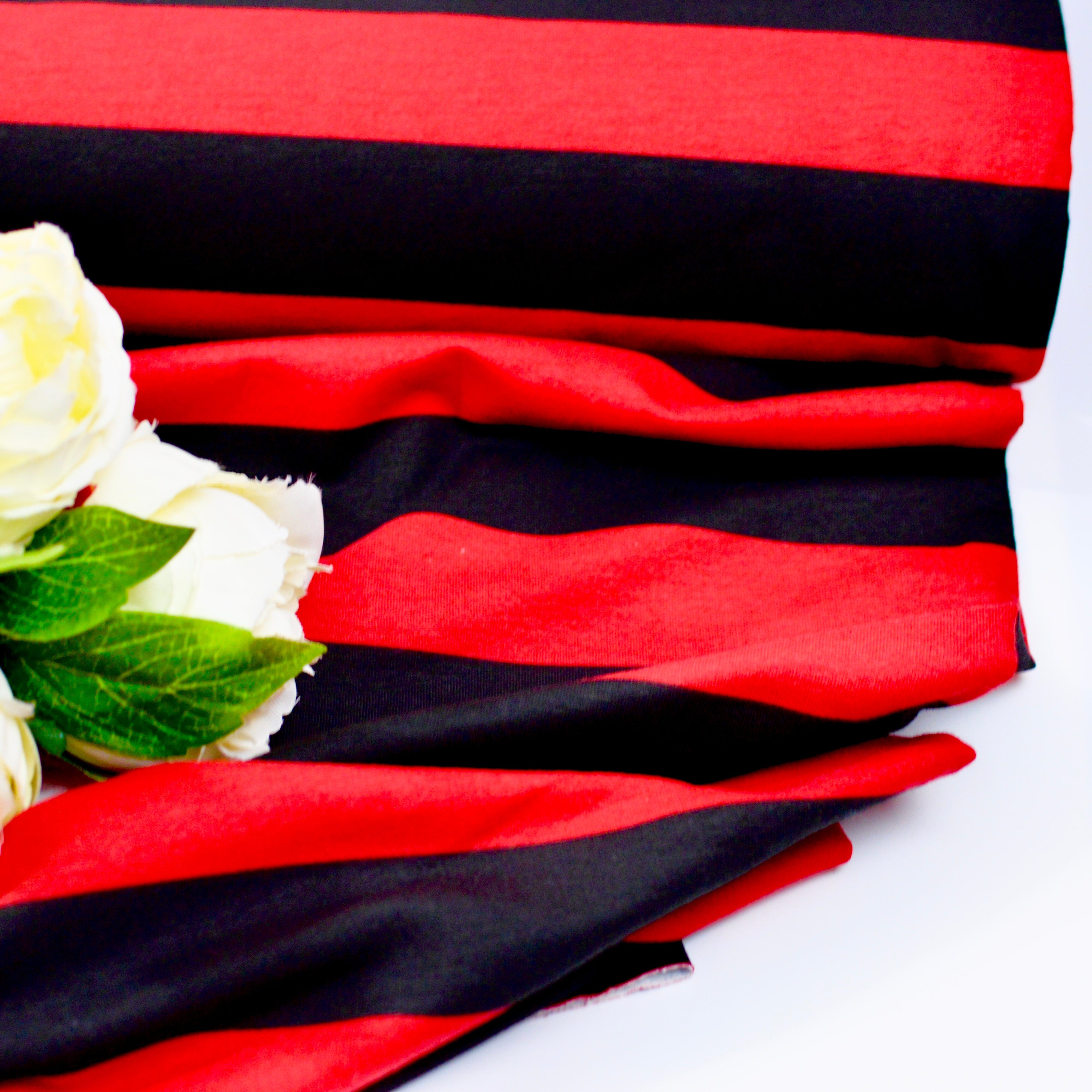 French Terry - Blockstreifen - Rot schwarz Fabric poshpinks