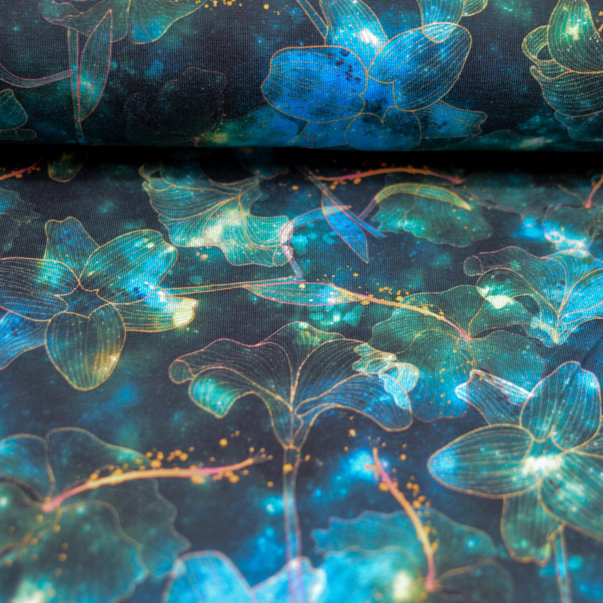 Baumwolljersey - Space Flower - Uranus Green Fabric poshpinks