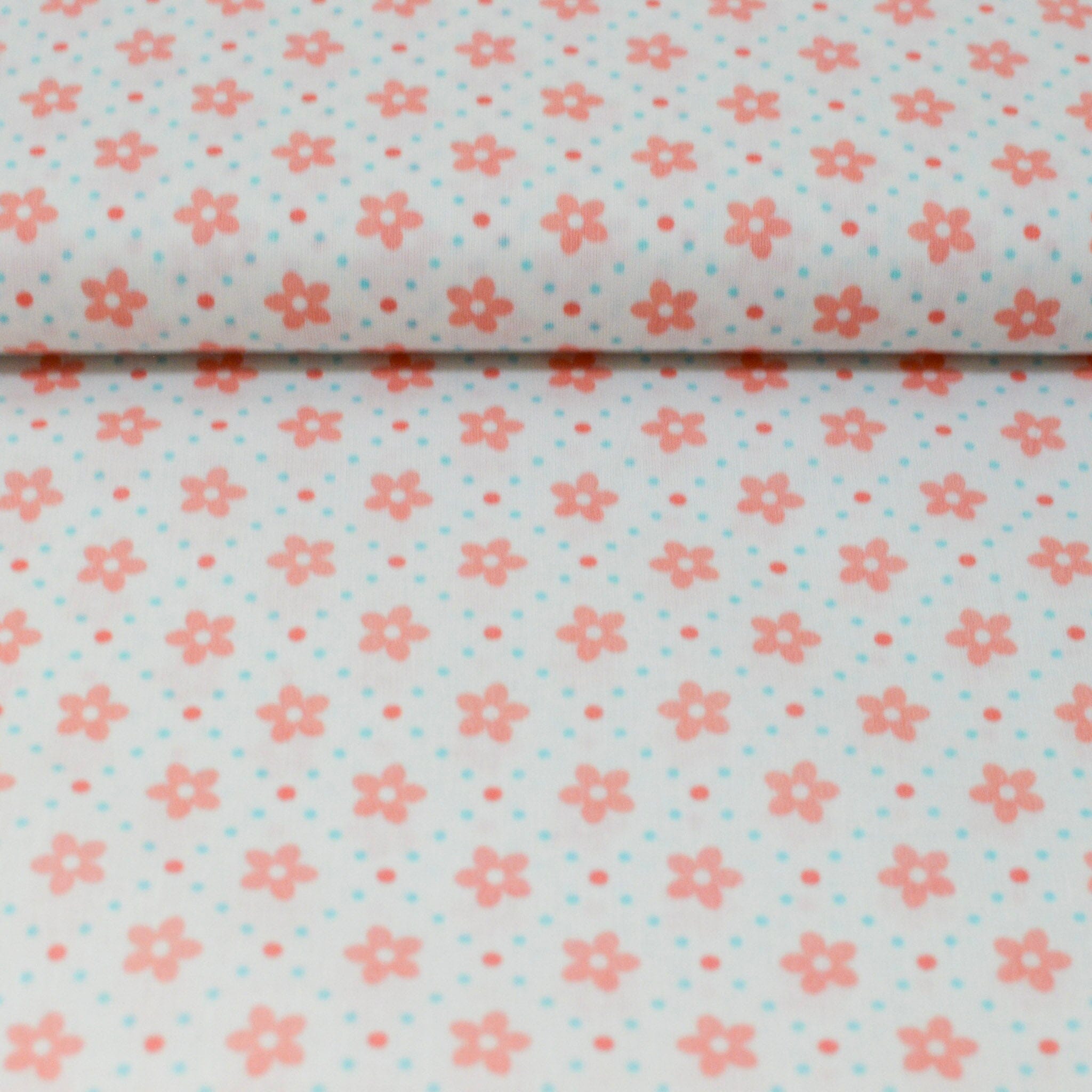 Baumwolle - Popeline - Blumen apricot türkis Fabric poshpinks