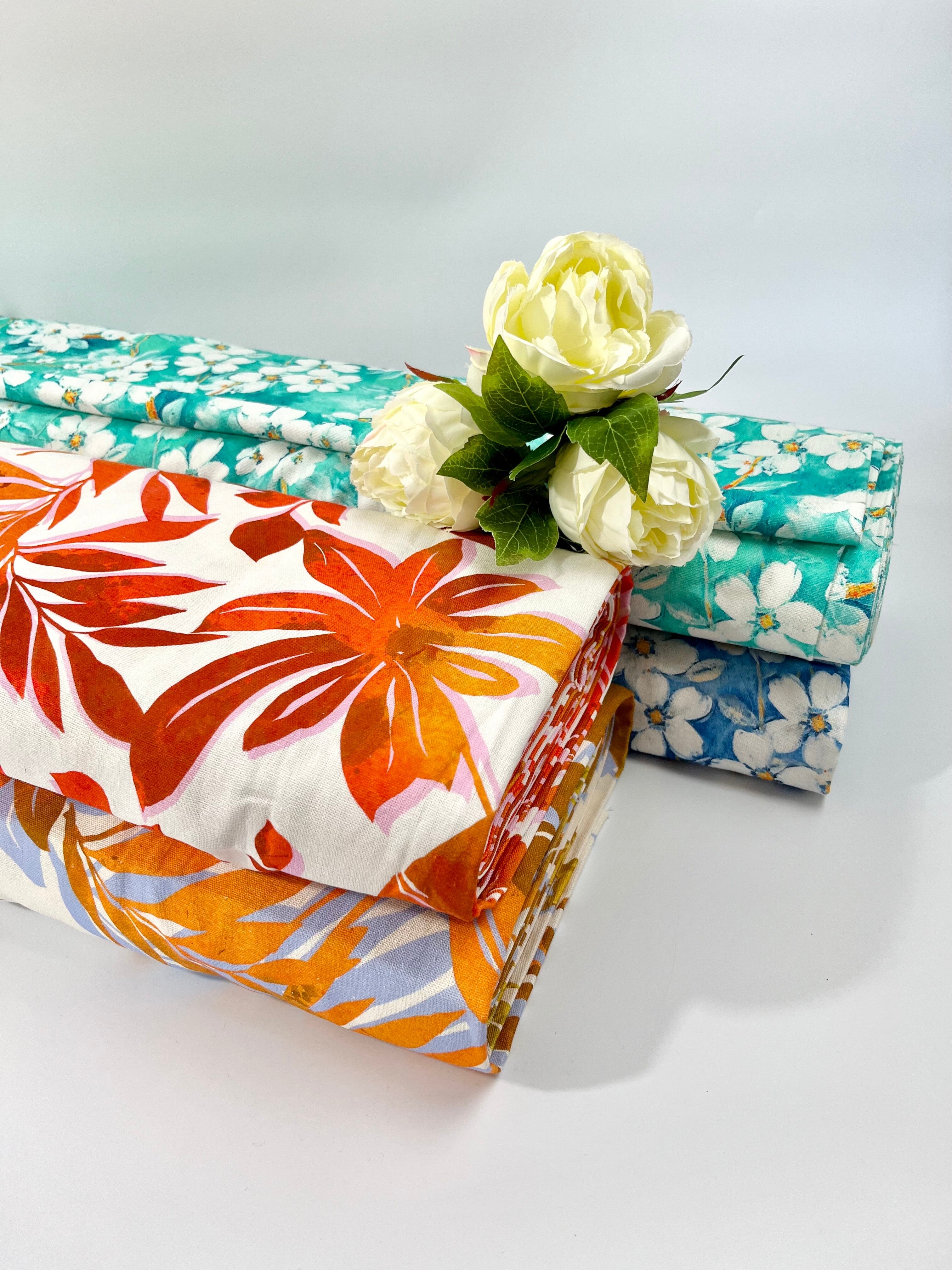 Viskose Leinen - Druck Blumen Türkis Fabric poshpinks