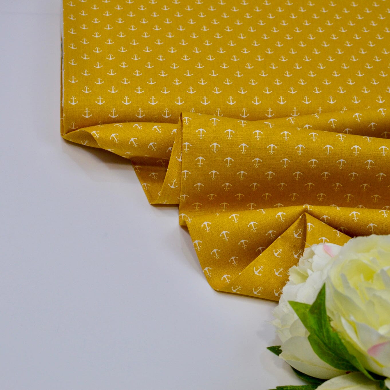 Baumwoll Popeline Anker - Mini - senf weiß Fabric poshpinks