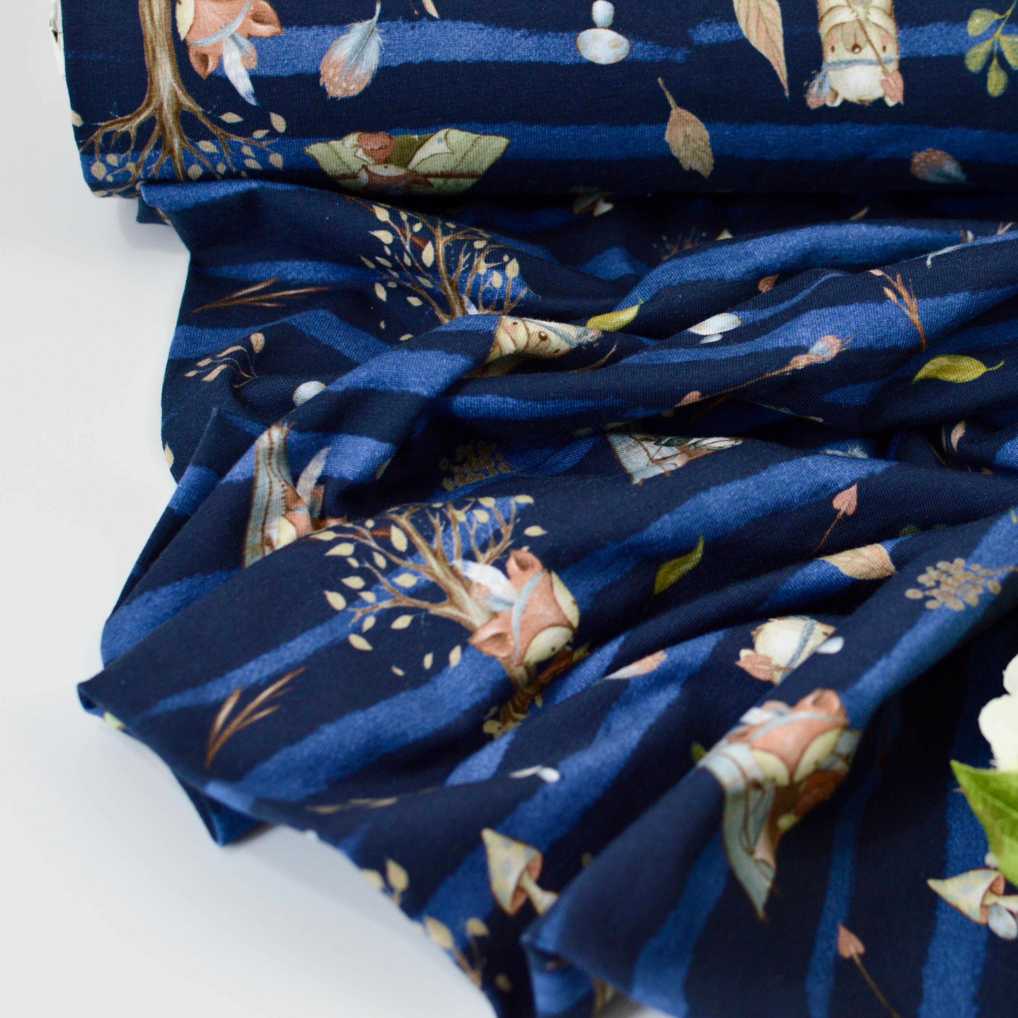 Baumwolljersey - Fuchs & Bär Streifen blau Fabric poshpinks