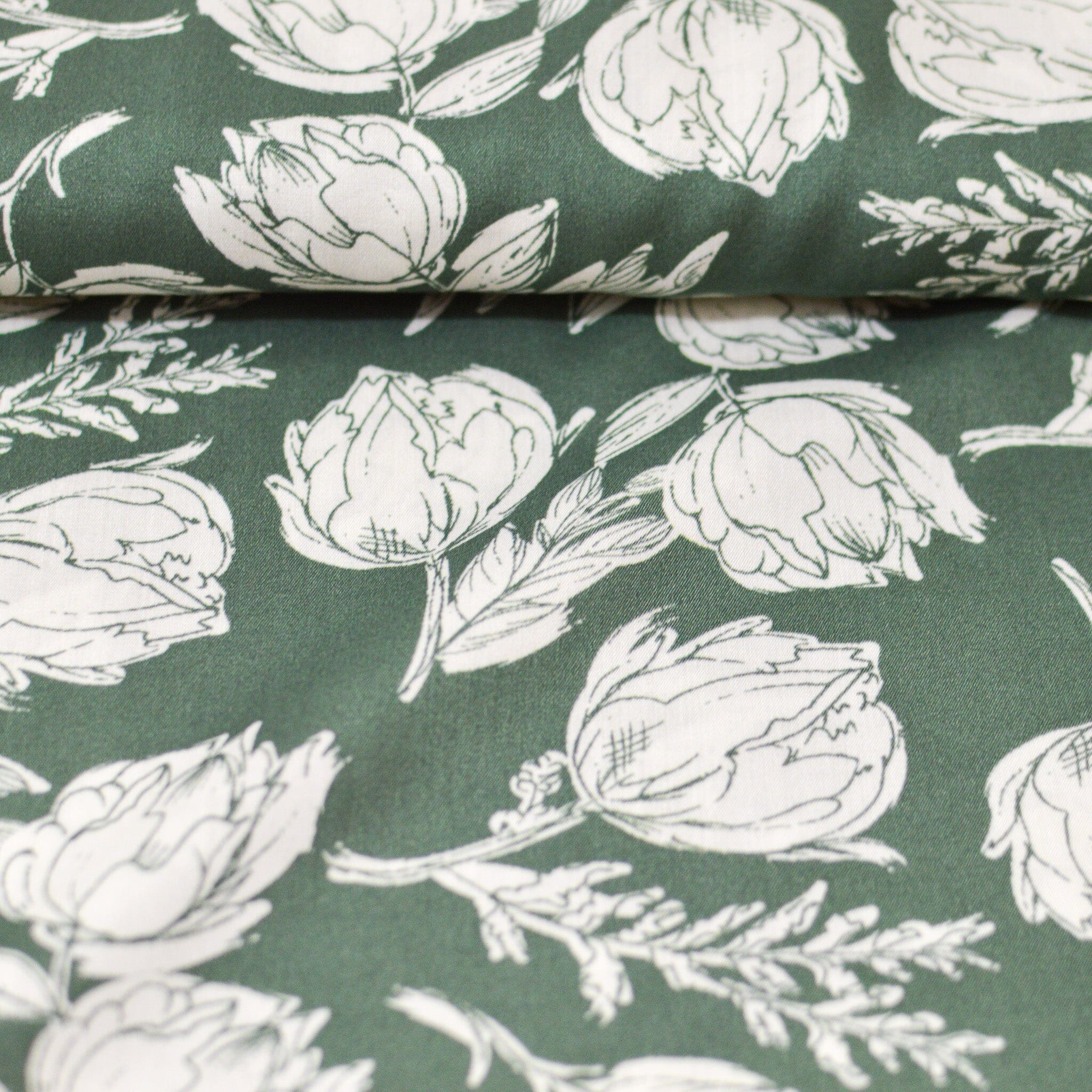 Viskose - Vintage Flowers - dusty green Fabric poshpinks
