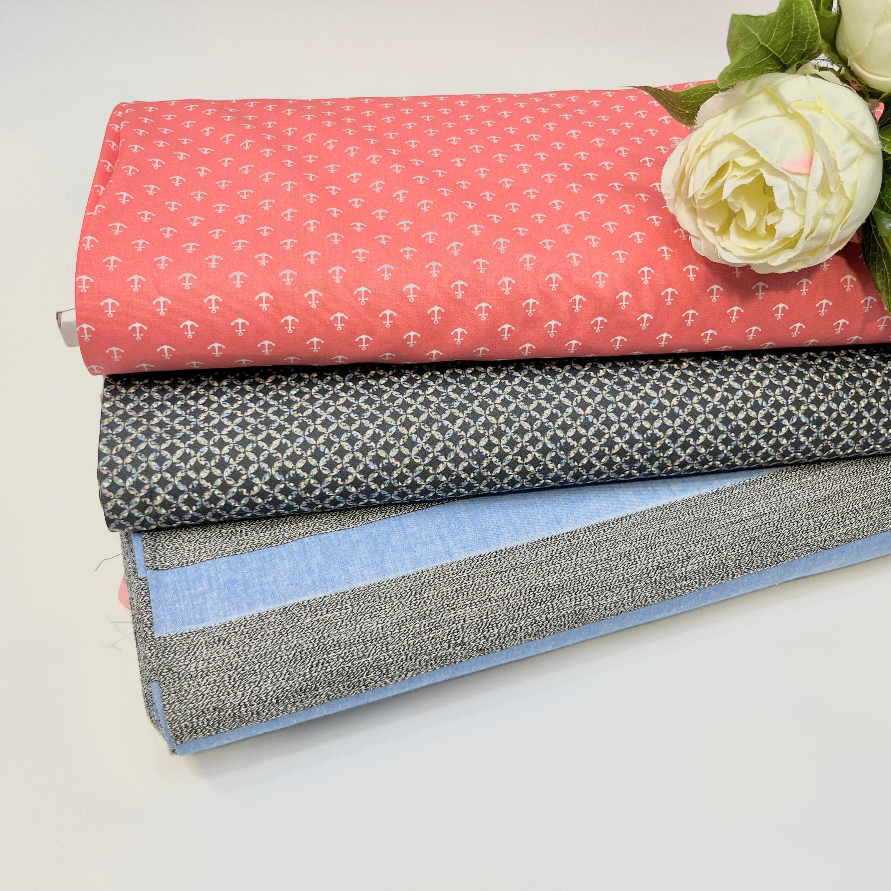 Baumwoll Popeline Anker - Mini - coral weiß Fabric poshpinks
