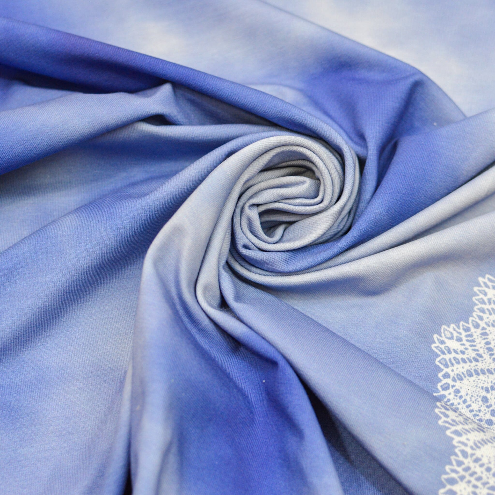 Stoffhändler mit Herz Eigenproduktion - Mandala Spitze blau weiß Fabric poshpinks