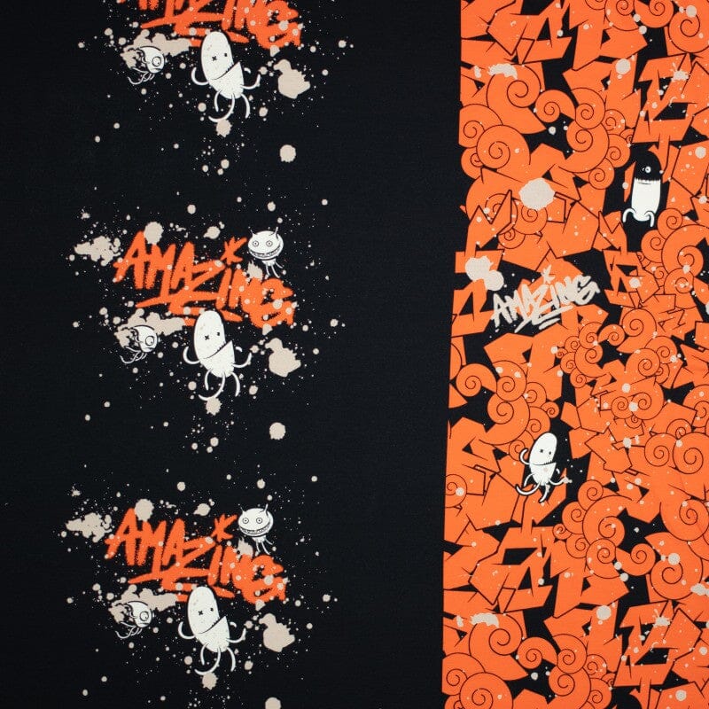 French Terry - Panel - Amazing Graffit - Orange / Black Fabric poshpinks