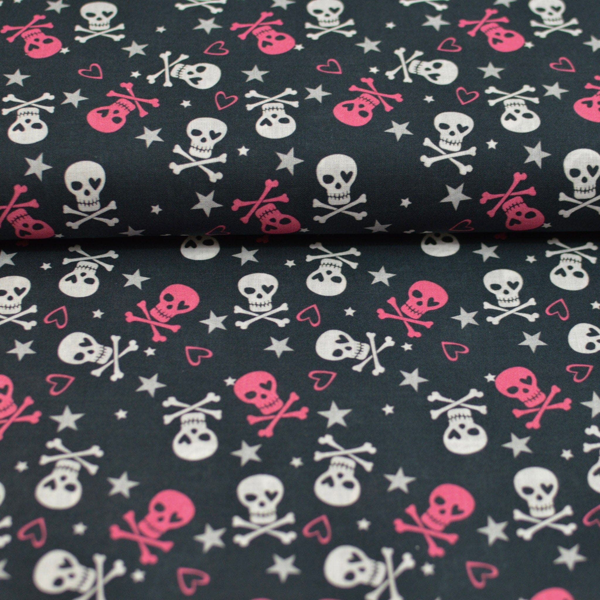 Baumwolle - Popeline - Totenköpfe bunt Fabric poshpinks