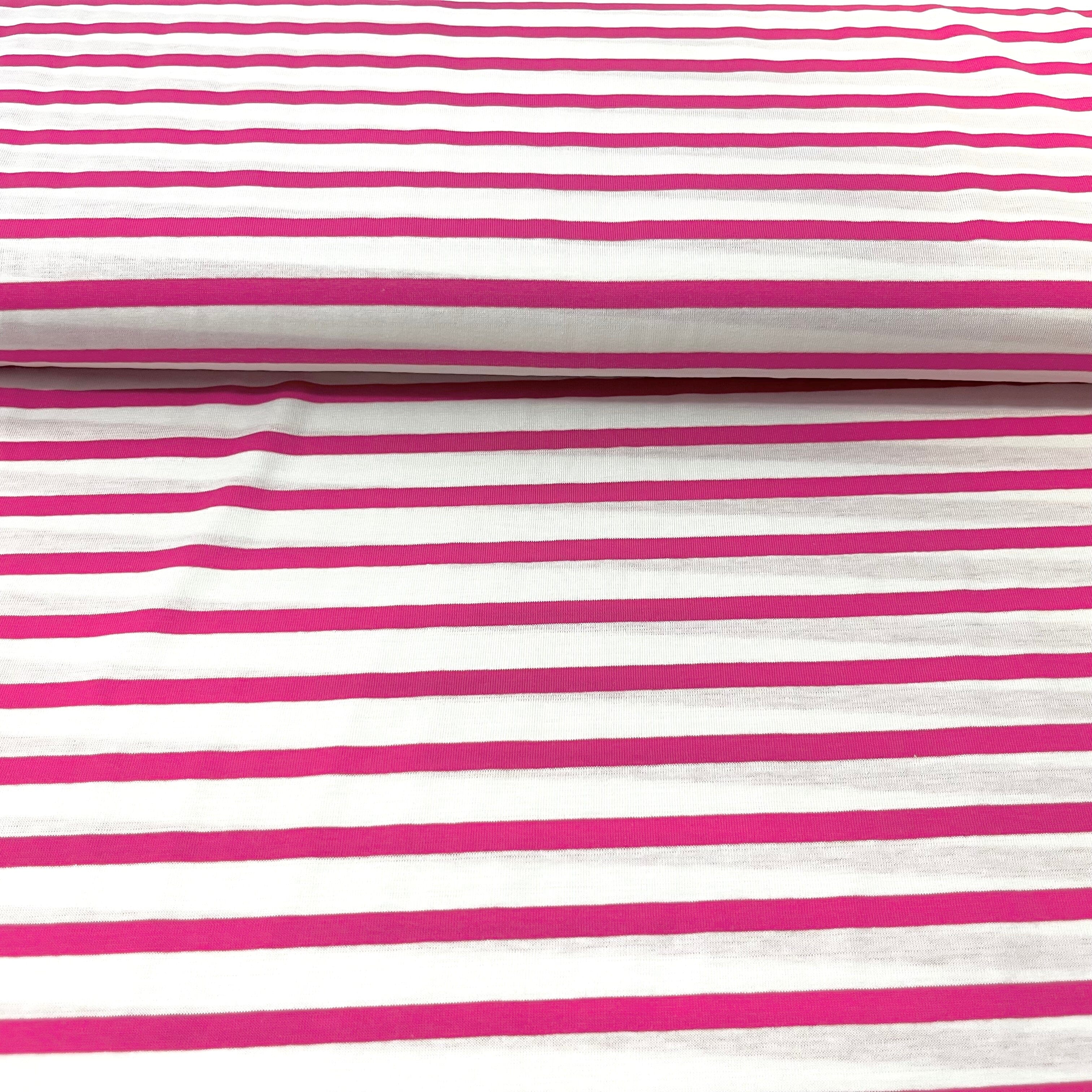 Baumwolljersey - Streifen / Ringel - Weiß himbeerpink Fabric poshpinks