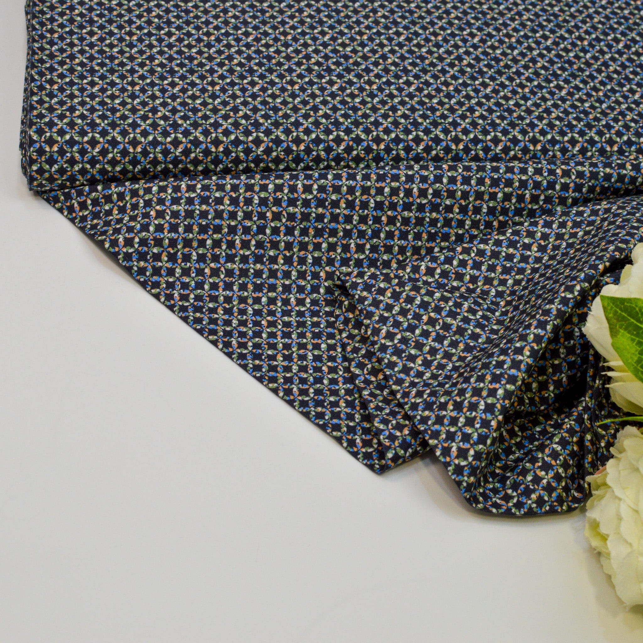 Baumwoll Webware - Retro Rauten Kreise - grau Coral Bleu pistazie Fabric poshpinks