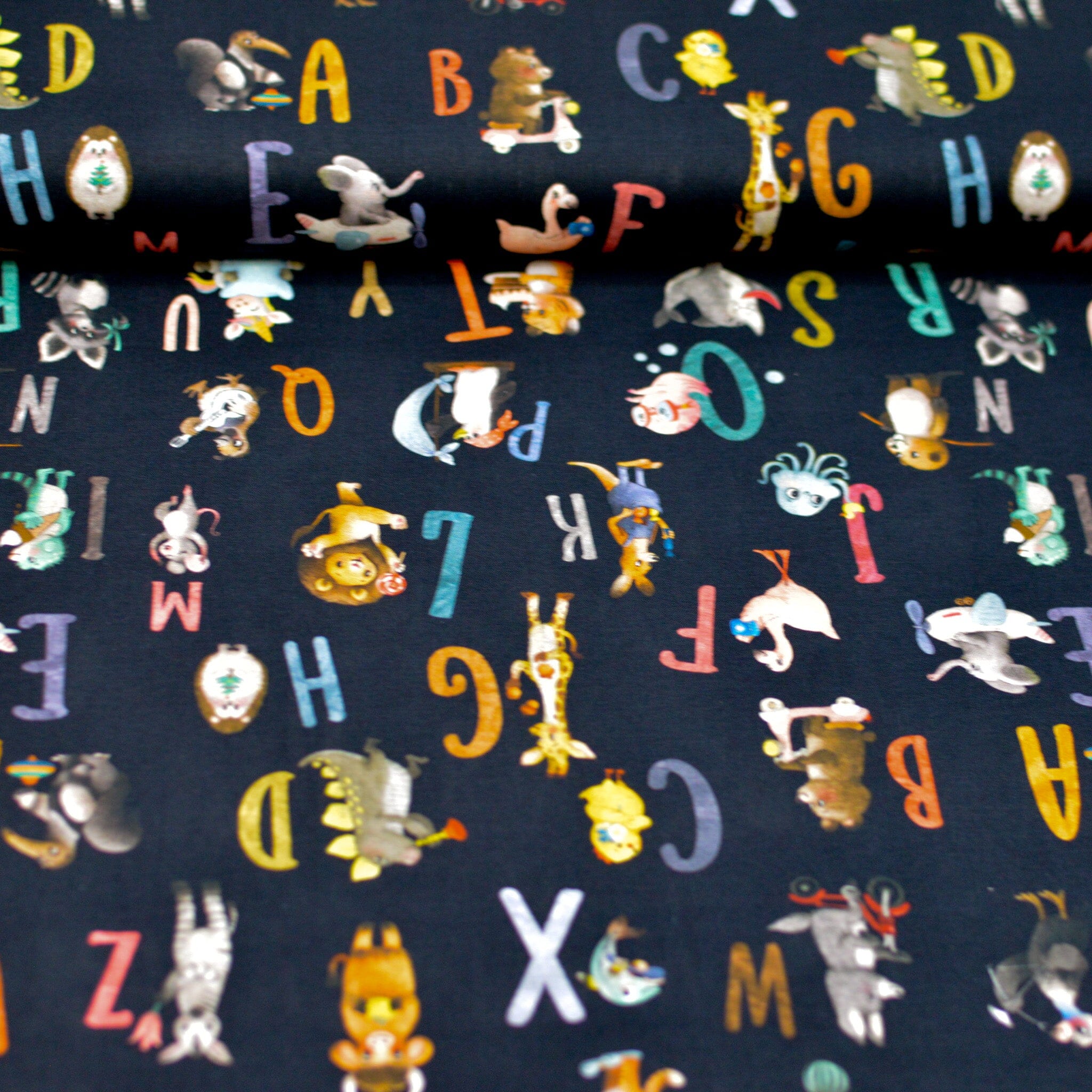 Baumwoll Popeline - ABC ZOO - Black Fabric poshpinks