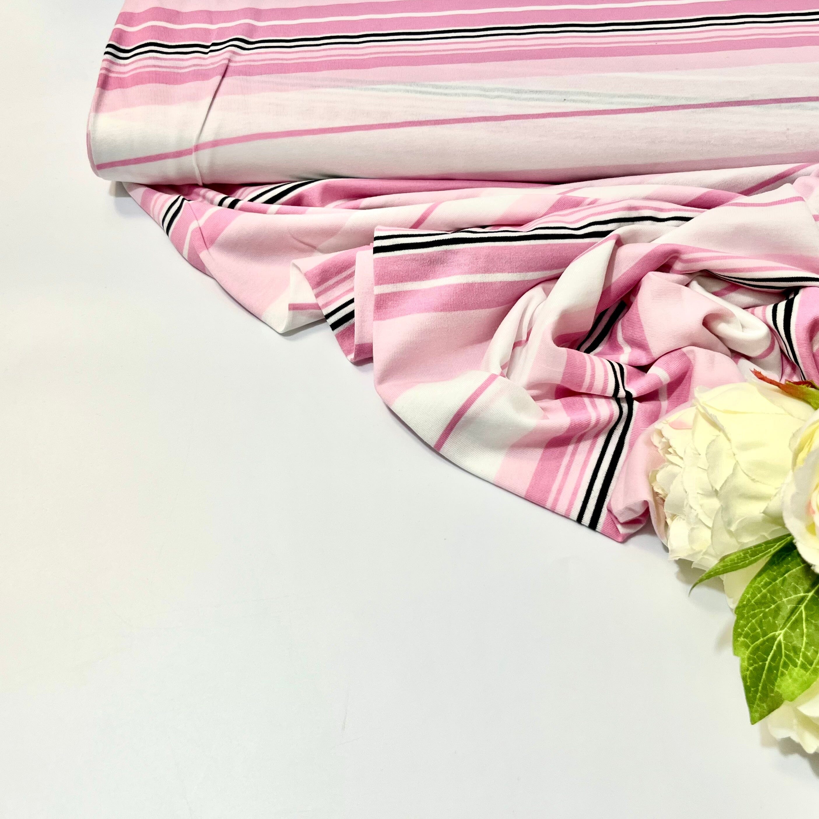 Baumwolljersey - Streifen / Blockstreifen Verlauf - Rosa weis Fabric poshpinks