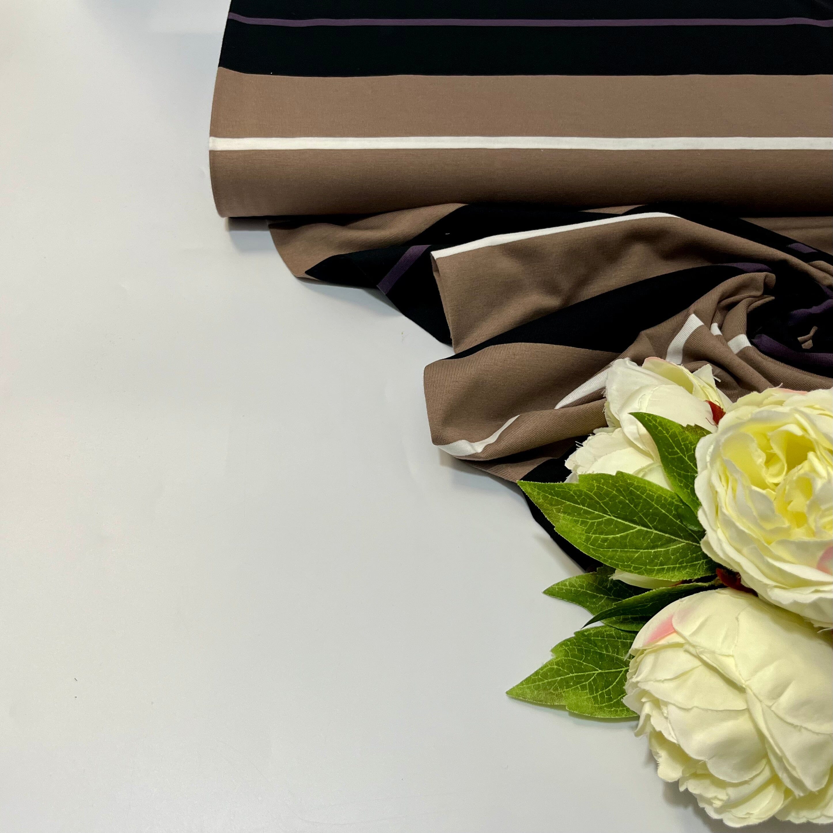 Baumwolljersey - Streifen / Blockstreifen Verlauf - beige schwarz lila Fabric poshpinks