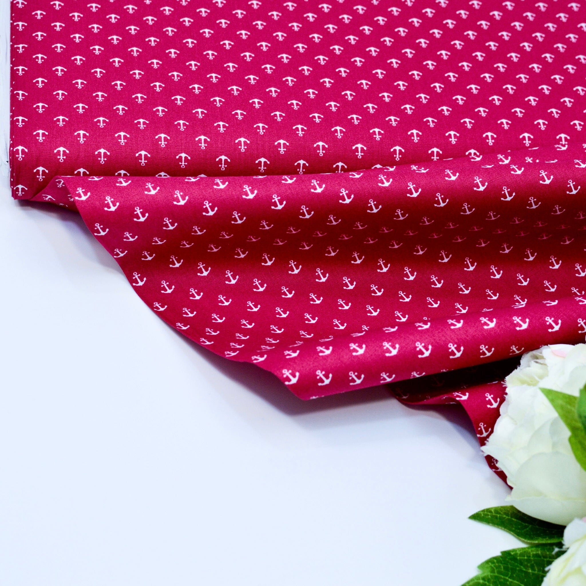 Baumwoll Popeline Anker - Mini - himbeer pink weiß Fabric poshpinks
