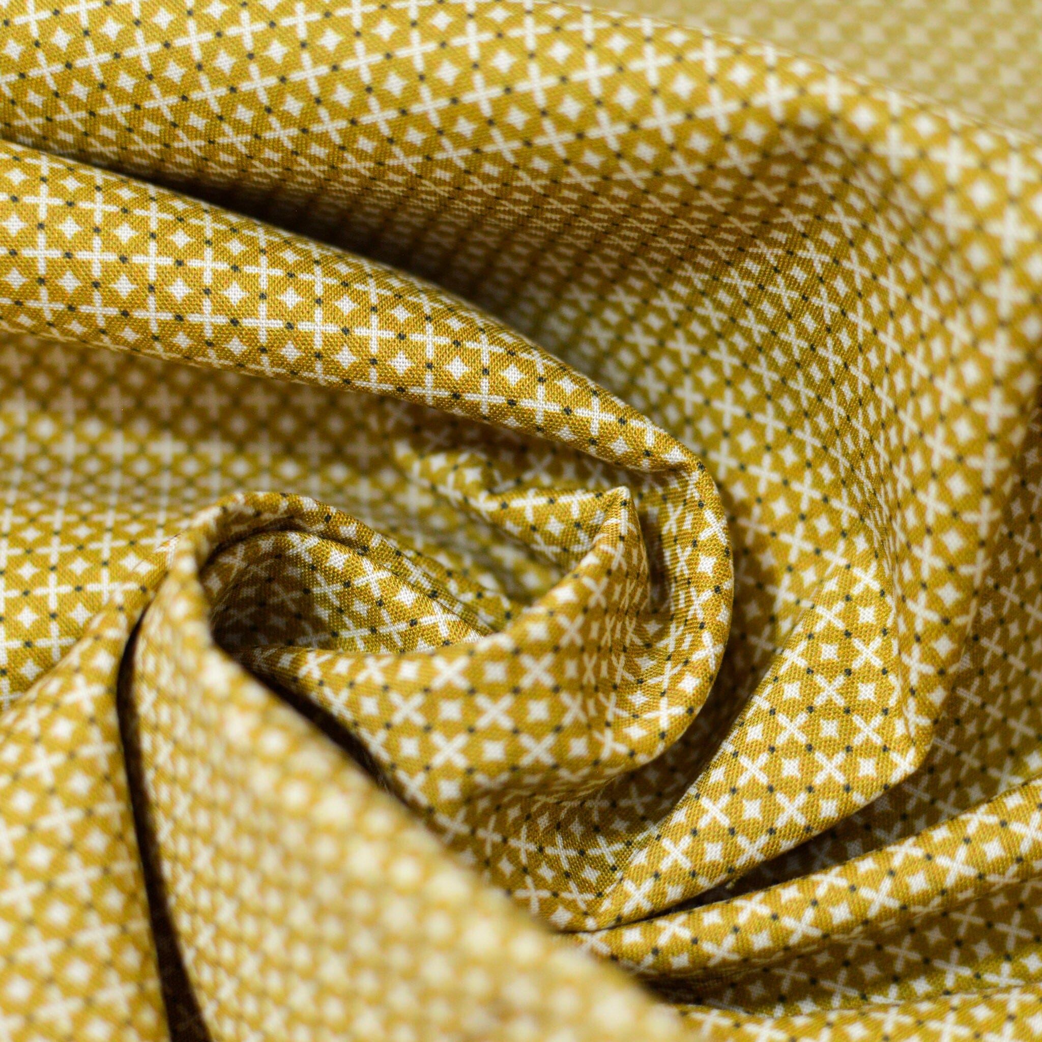 Baumwolle - Popeline - kleine Kreuze Senfgelb Fabric poshpinks