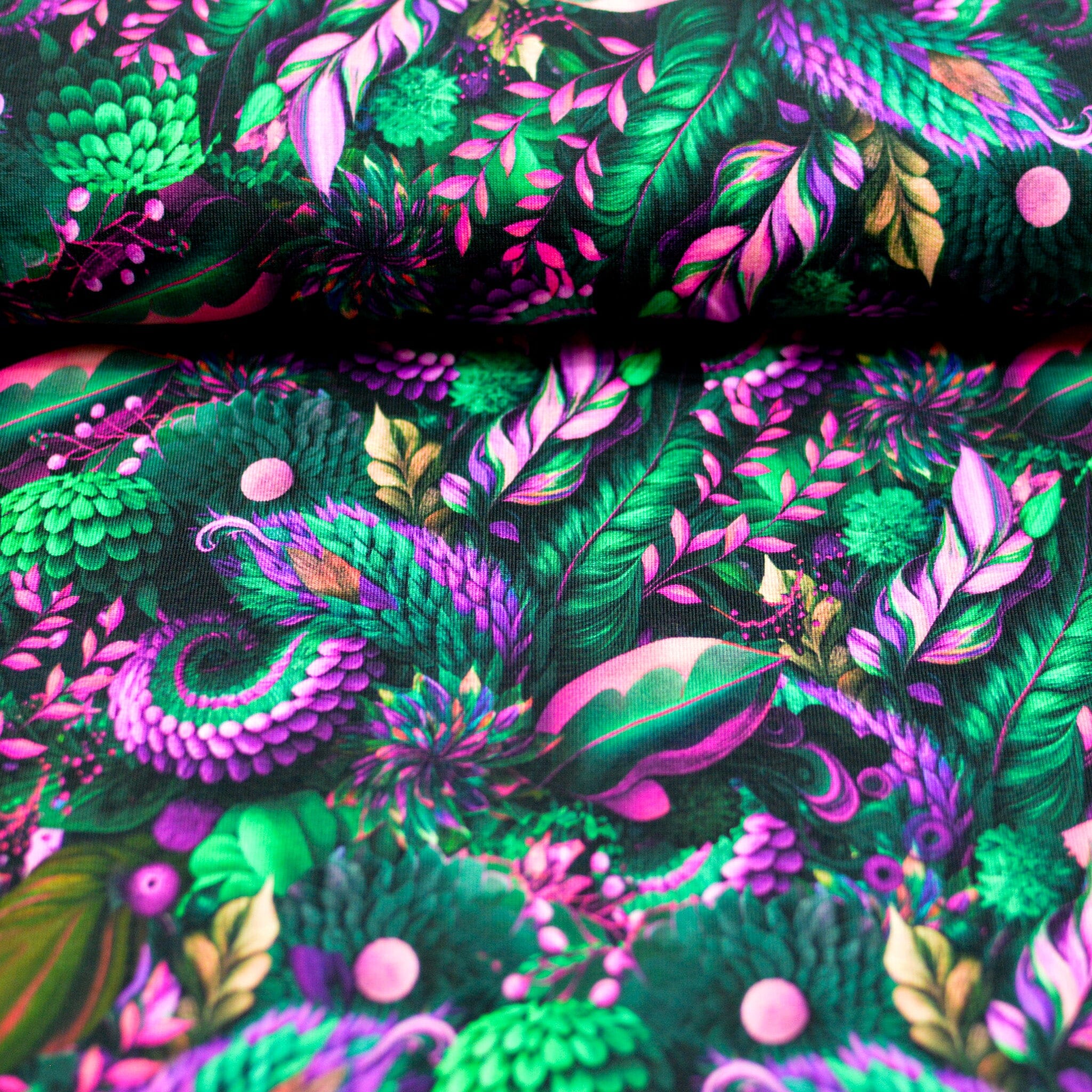 Baumwolljersey - Tropical Life - Green Lagune Fabric poshpinks