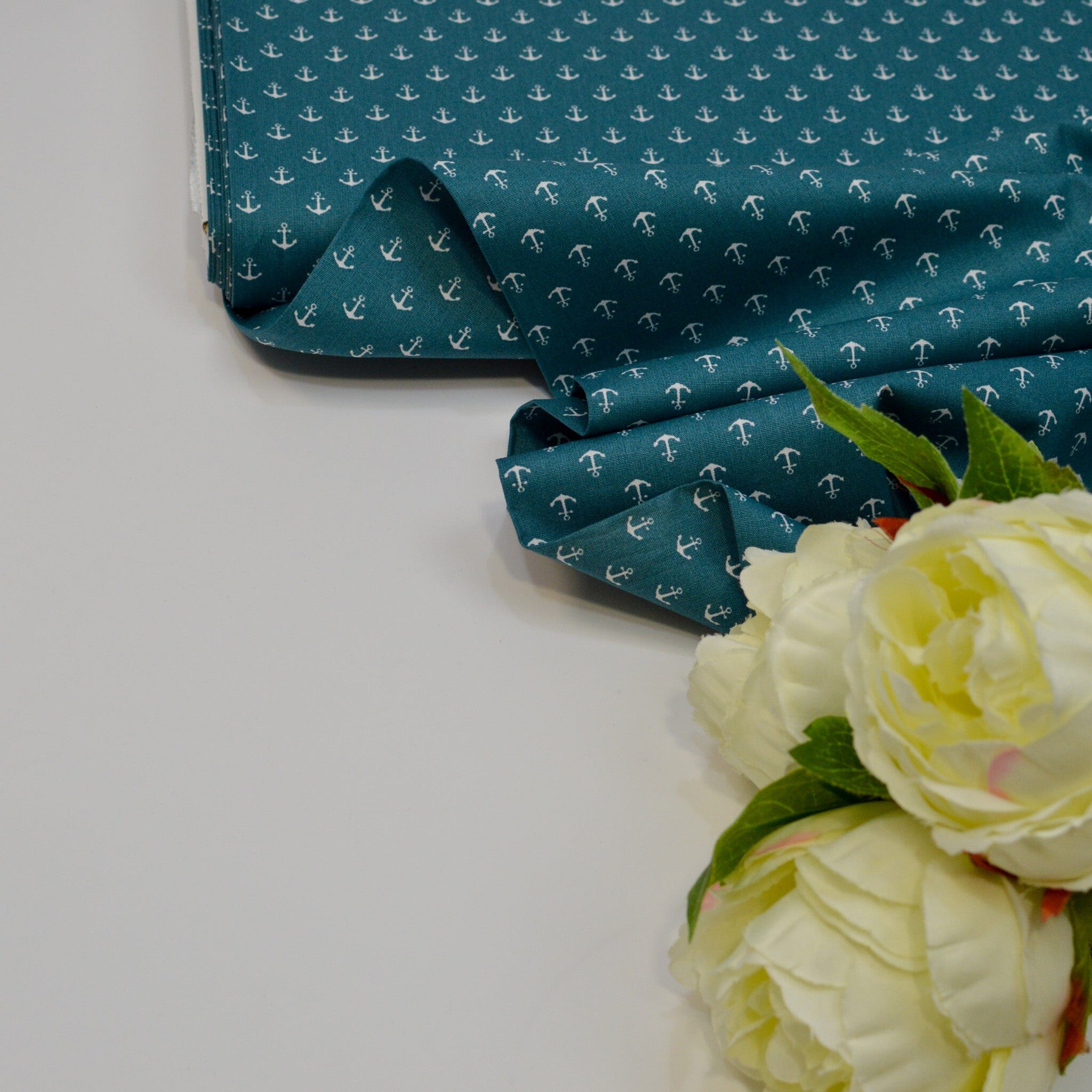 Baumwoll Popeline Anker - Mini - petrol weiß Fabric poshpinks