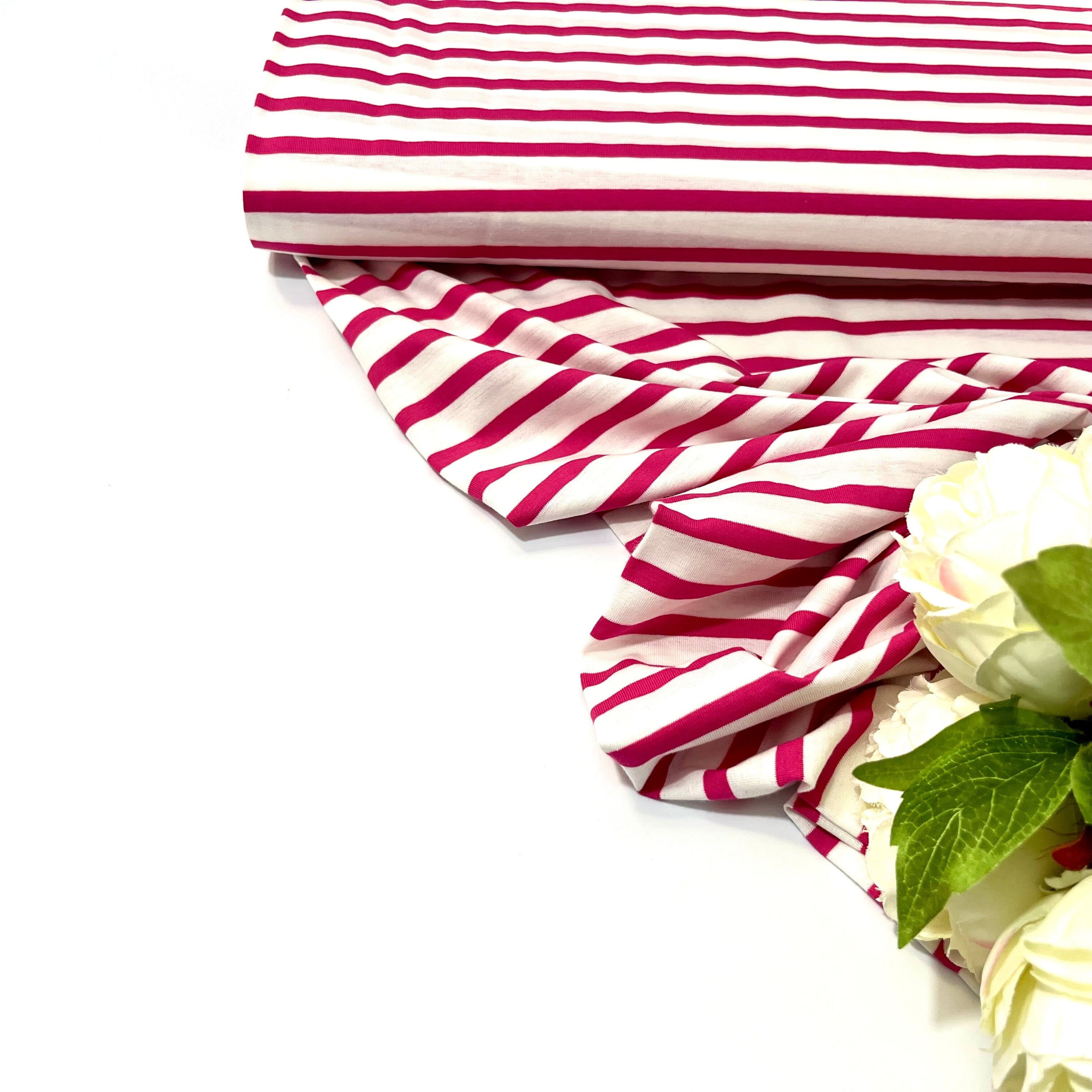 Baumwolljersey - Streifen / Ringel - Weiß himbeerpink Fabric poshpinks