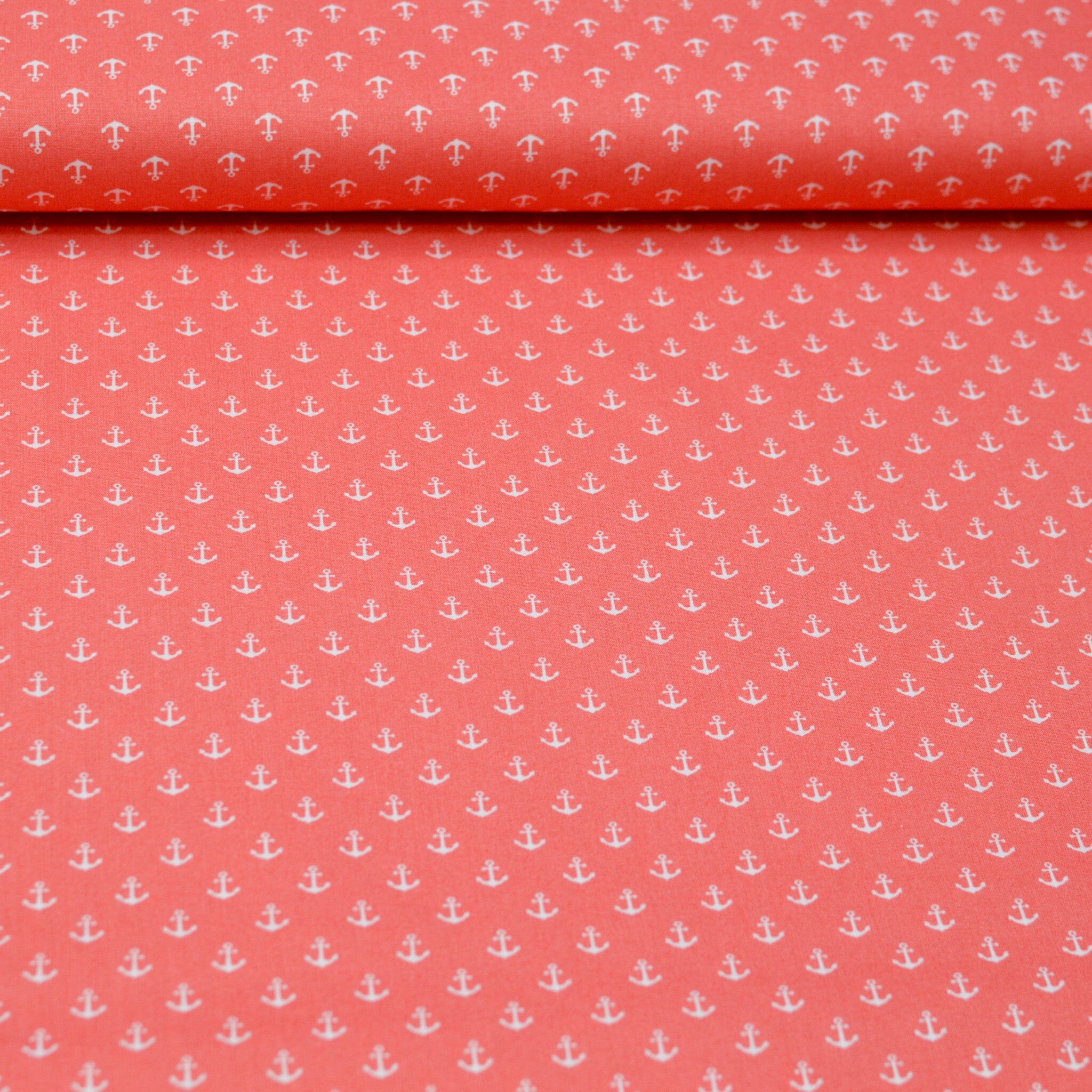 Baumwoll Popeline Anker - Mini - coral weiß Fabric poshpinks