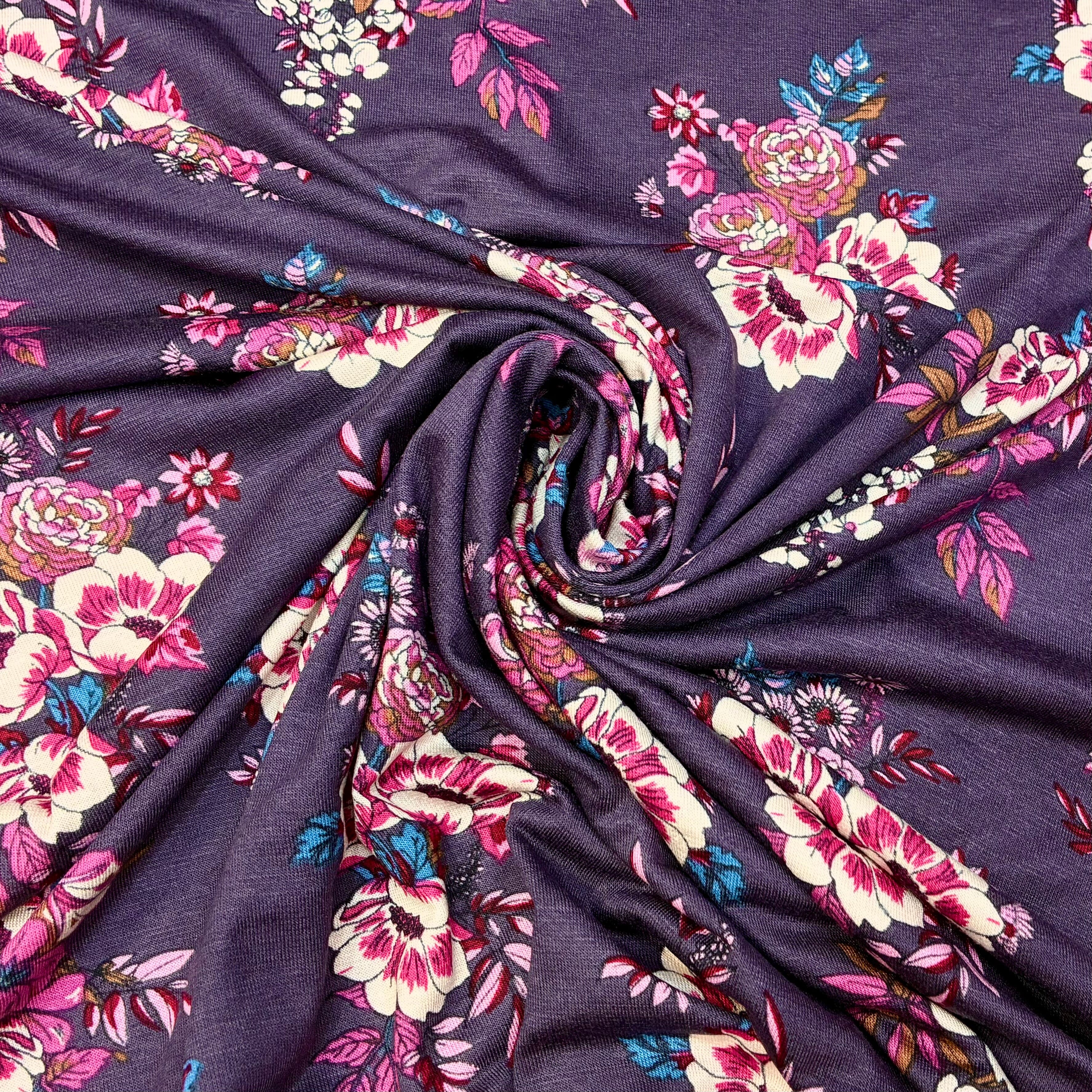 Viskose Jersey - Blumenbouquet violett Fabric poshpinks