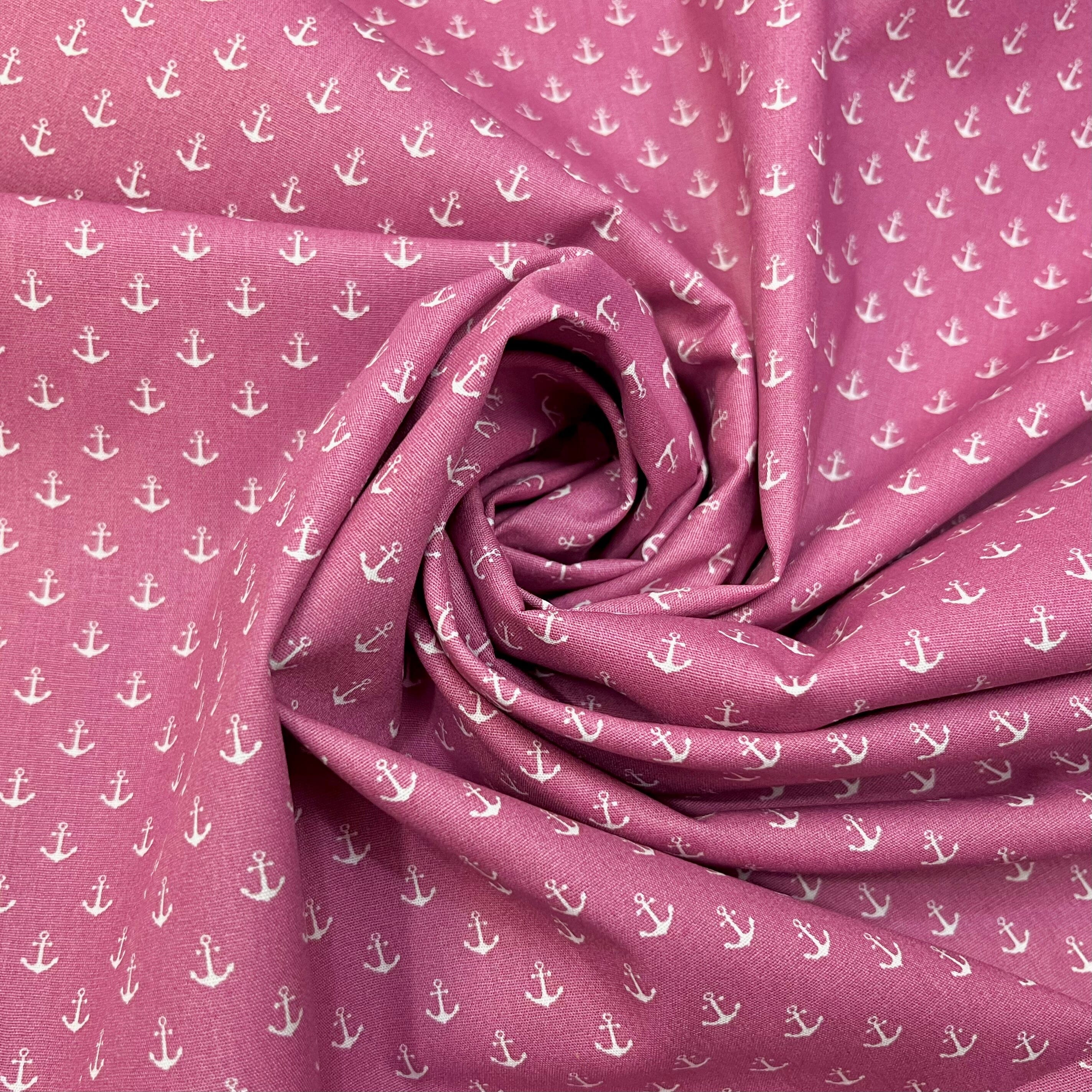 Baumwoll Popeline Anker - Mini - altrosa dunkel weiß Fabric poshpinks