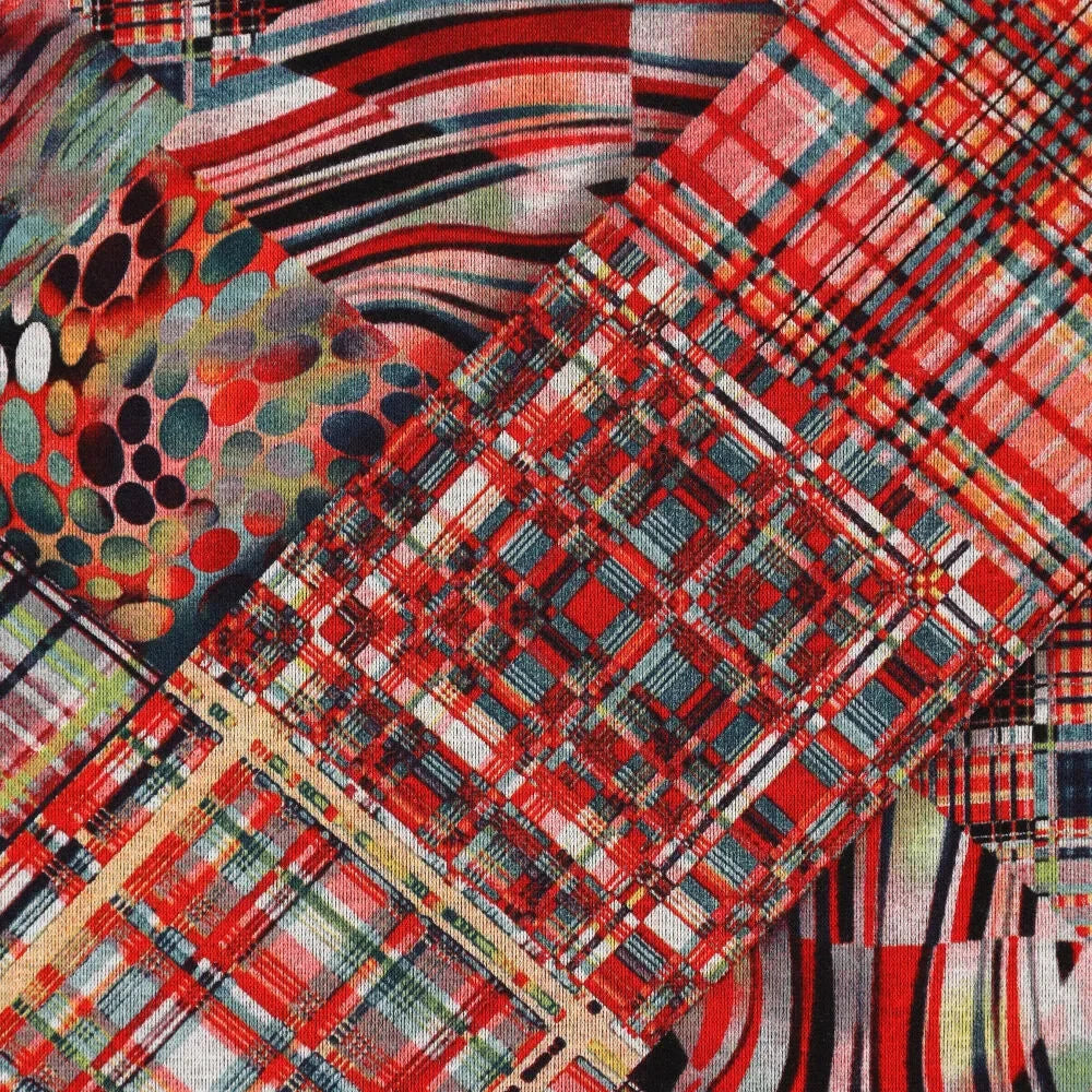 Punta Jersey - Fashion Fantasy rot bunt kariert Fabric poshpinks